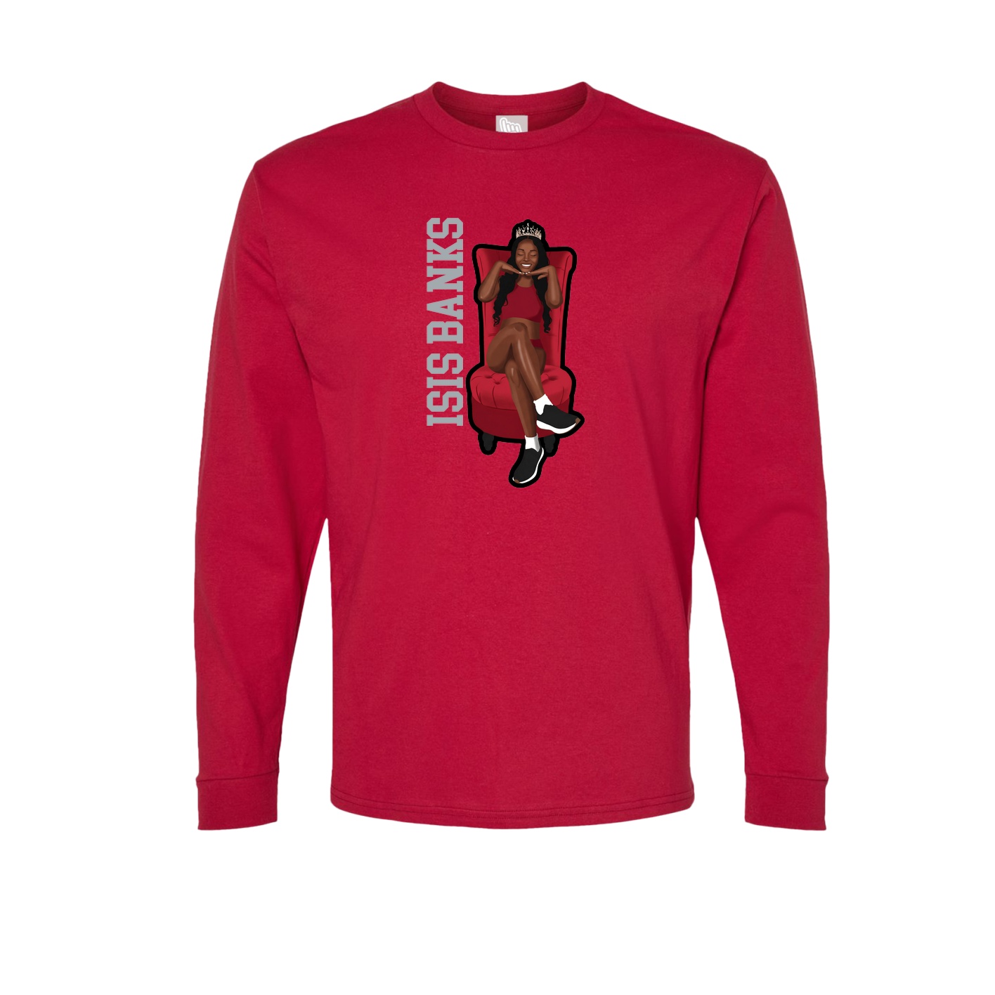 Long Sleeve Tee — Name Vertical in Crimson