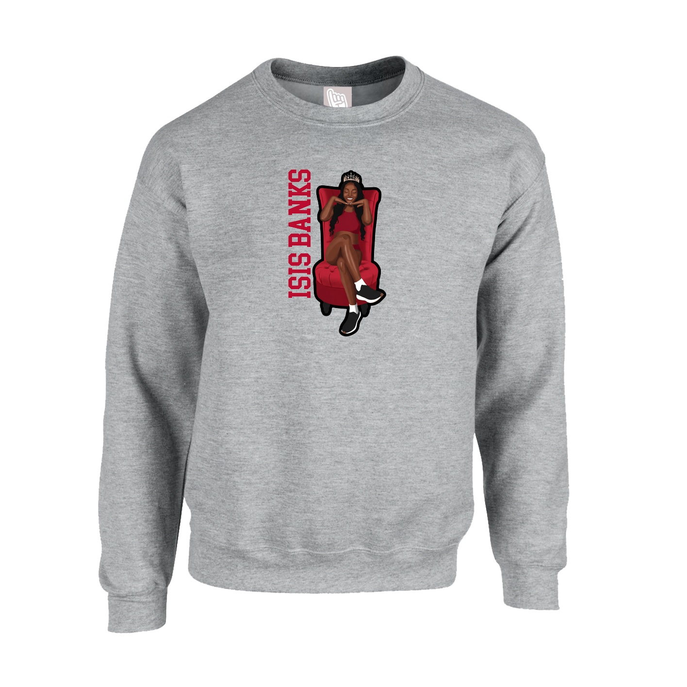 Fleece Crew — Name Vertical in Grey