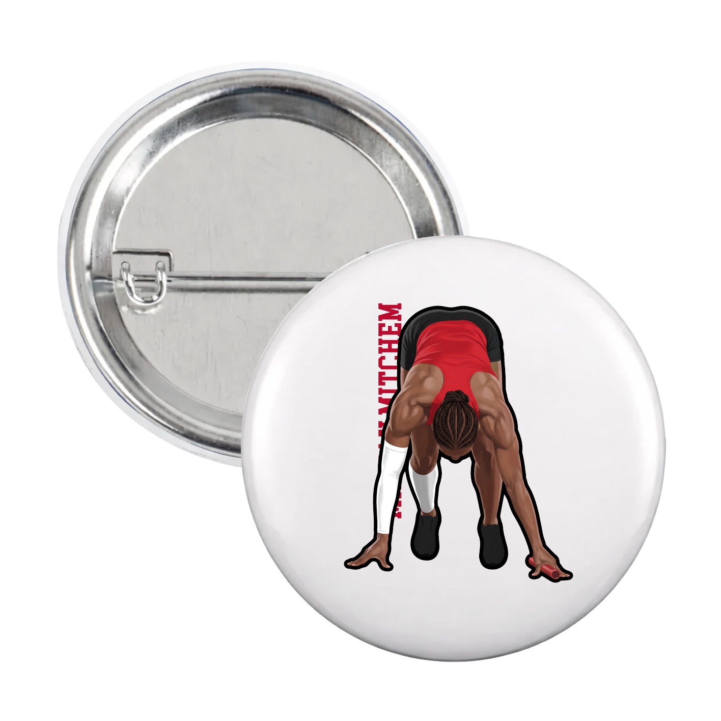 Game Day Button — Name Vertical in White
