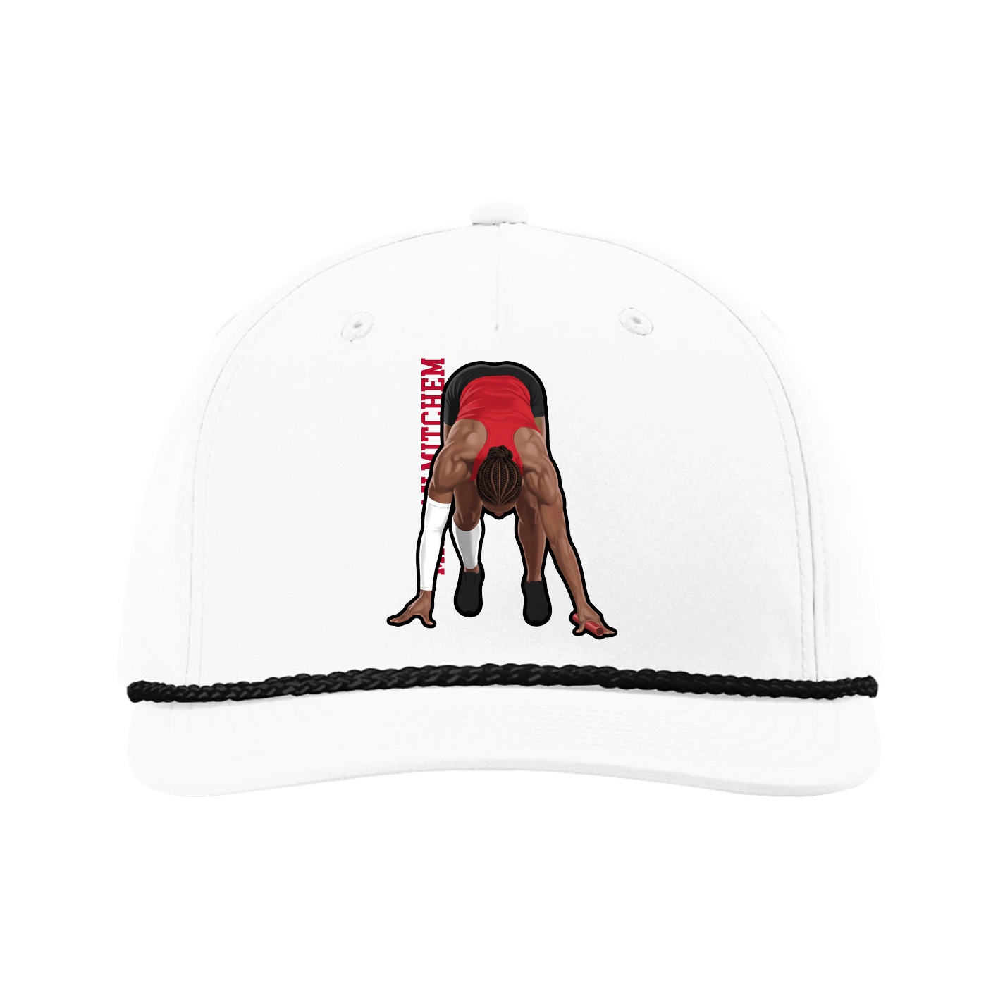Five-Panel Classic Rope Cap — Name Vertical in White