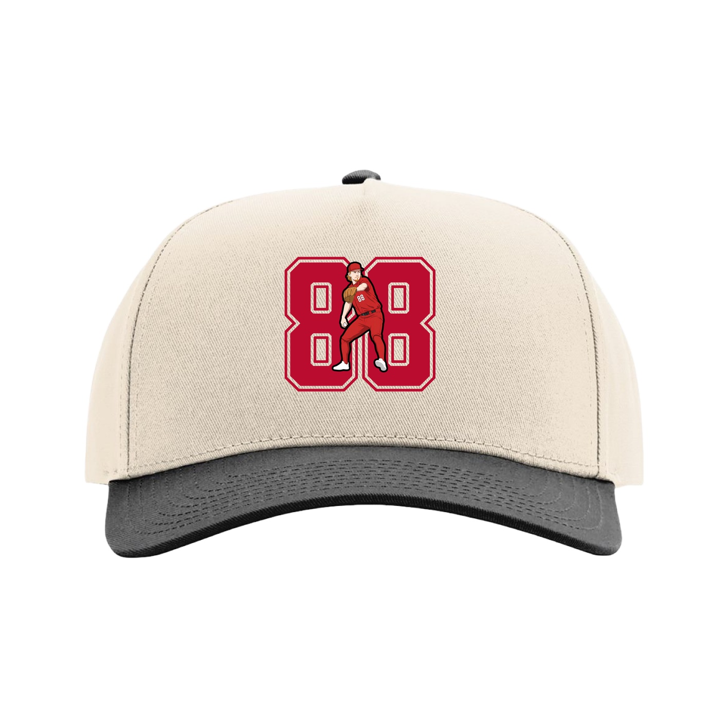 Full Fabric Five-Panel Champ Cap — Number in Cream/Black