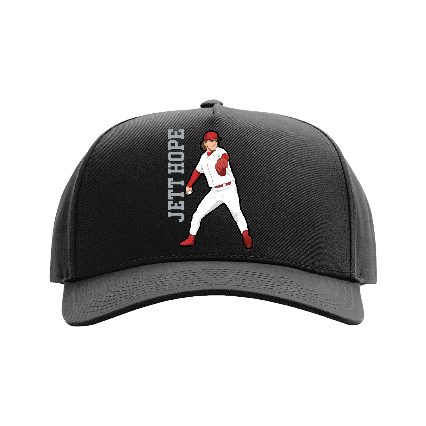 Full Fabric Five-Panel Champ Cap — Name Vertical in Black