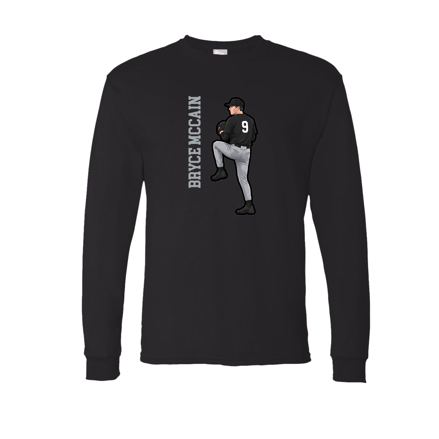 Long Sleeve Tee — Name Vertical in Black