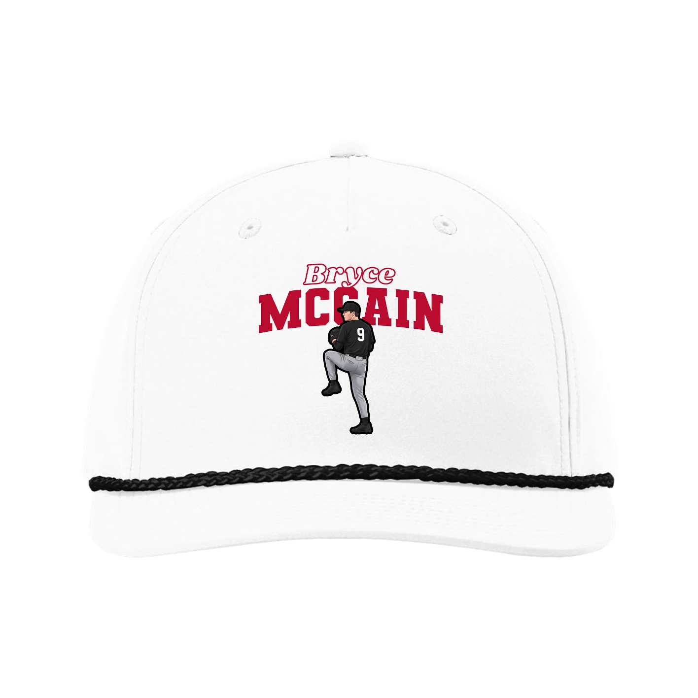 Five-Panel Classic Rope Cap — Name Arch in White