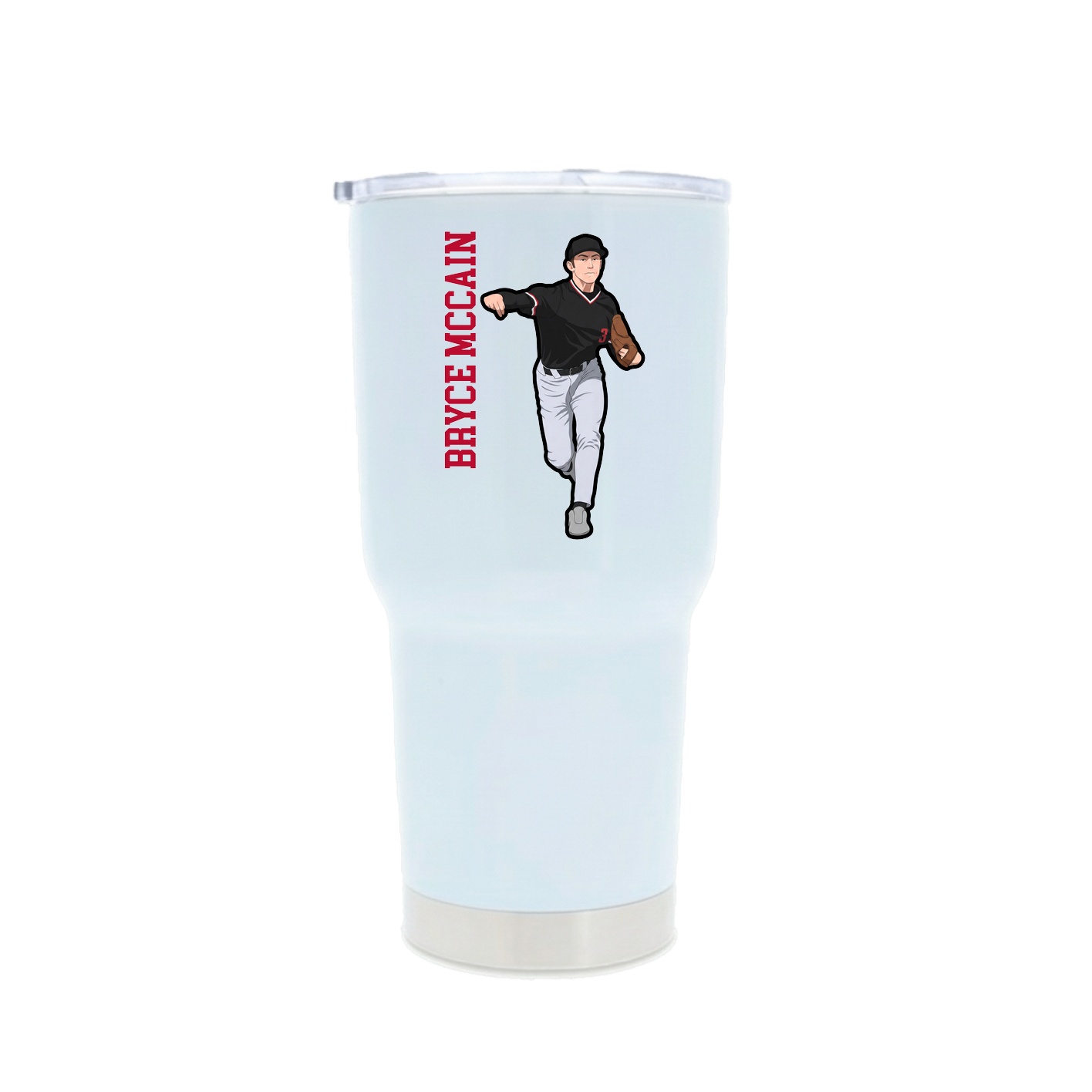 30oz Stainless Steel Tumbler — Name Vertical in White
