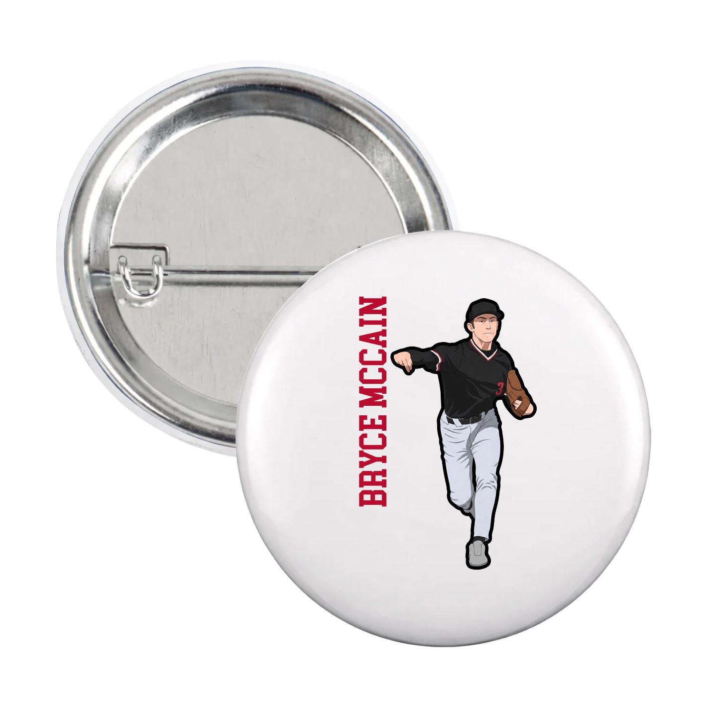 Game Day Button — Name Vertical in White