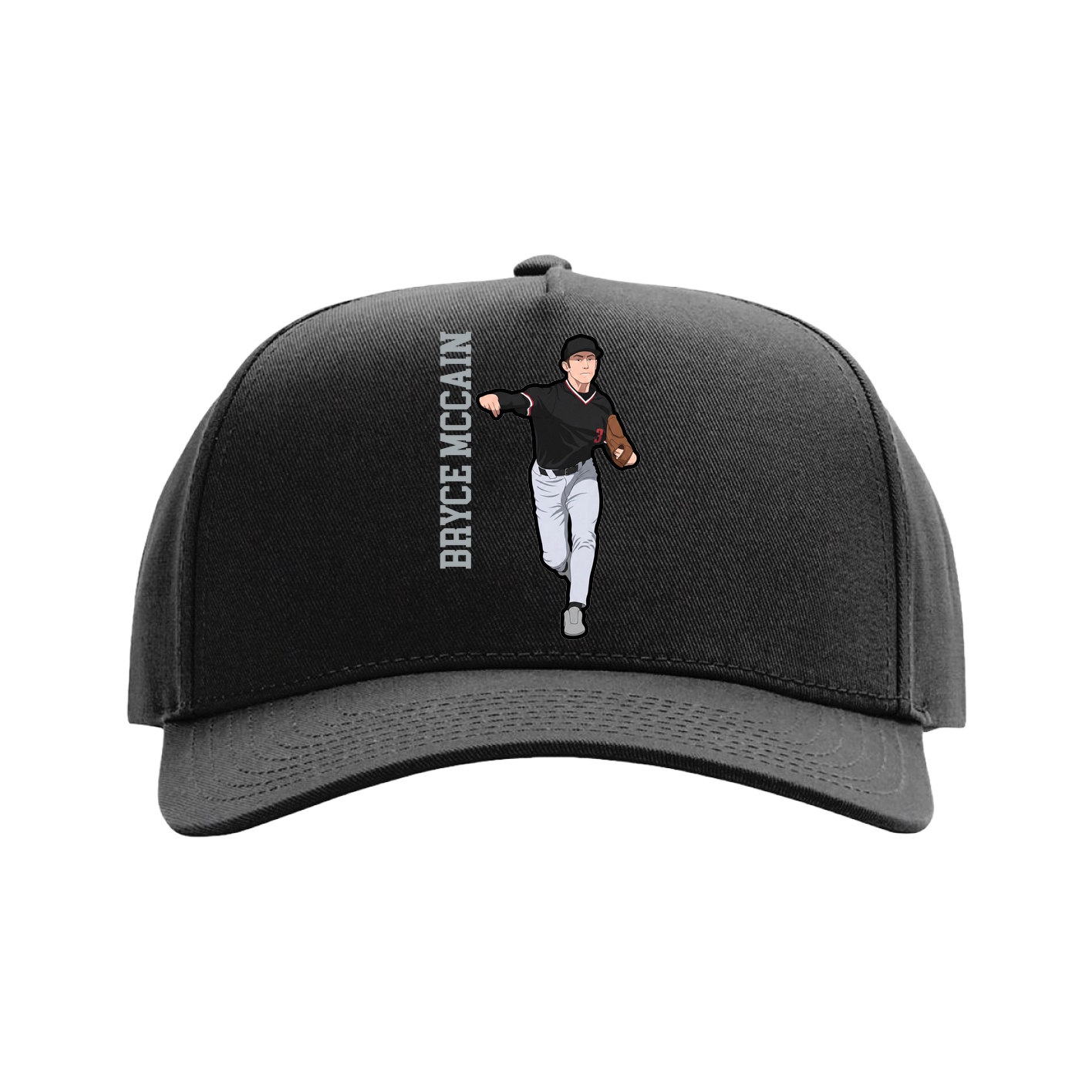 Full Fabric Five-Panel Champ Cap — Name Vertical in Black