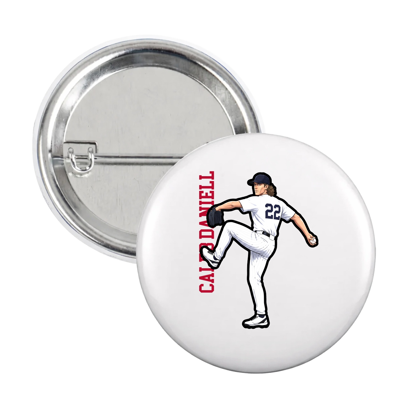 Game Day Button — Name Vertical in White