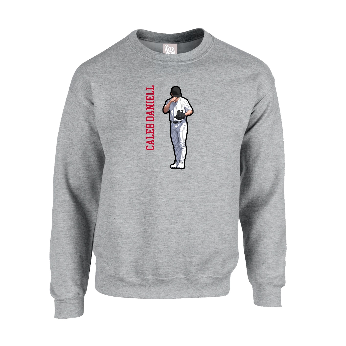 Fleece Crew — Name Vertical in Grey
