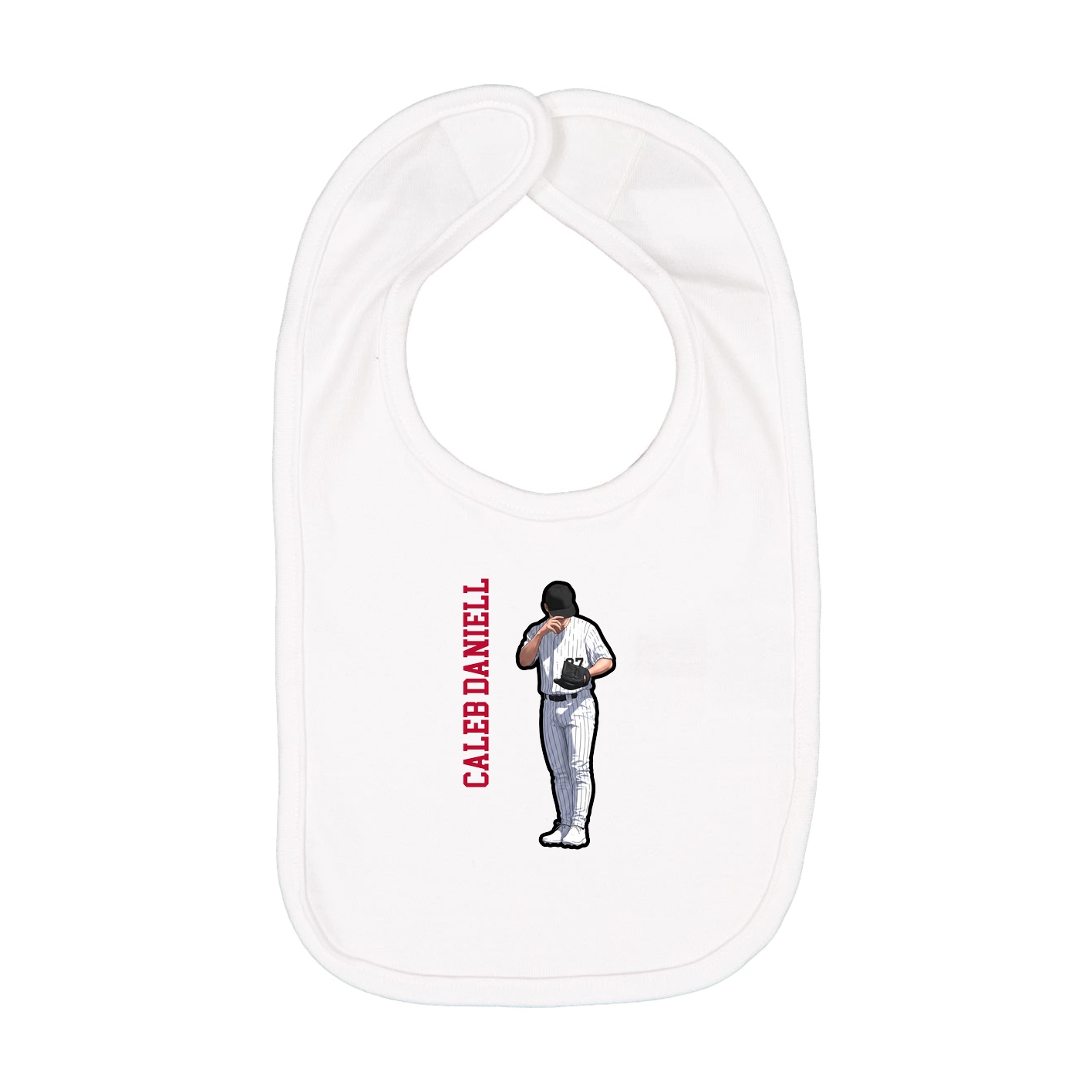 Infant Bib — Name Vertical in White