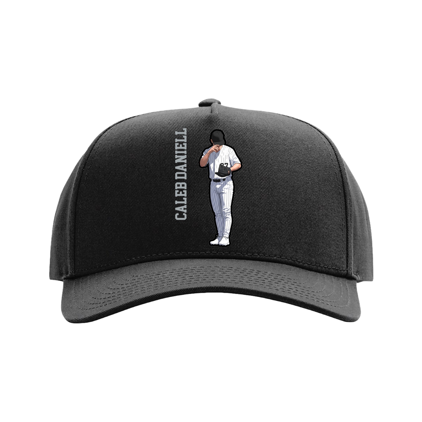 Full Fabric Five-Panel Champ Cap — Name Vertical in Black