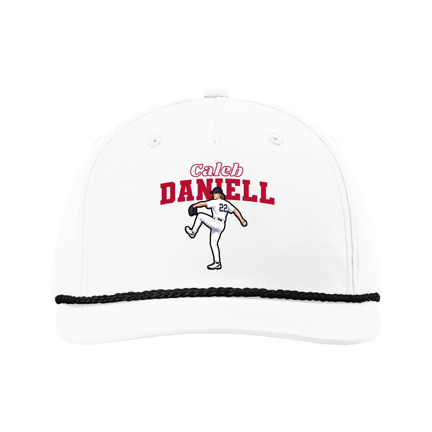 Five-Panel Classic Rope Cap — Name Arch in White