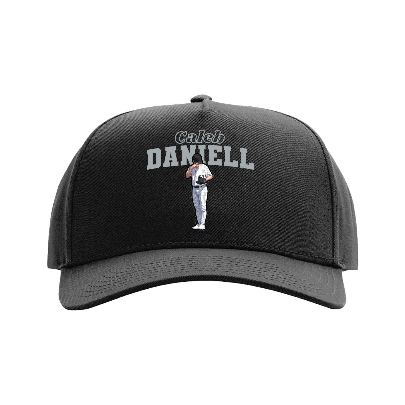 Full Fabric Five-Panel Champ Cap — Name Arch in Black
