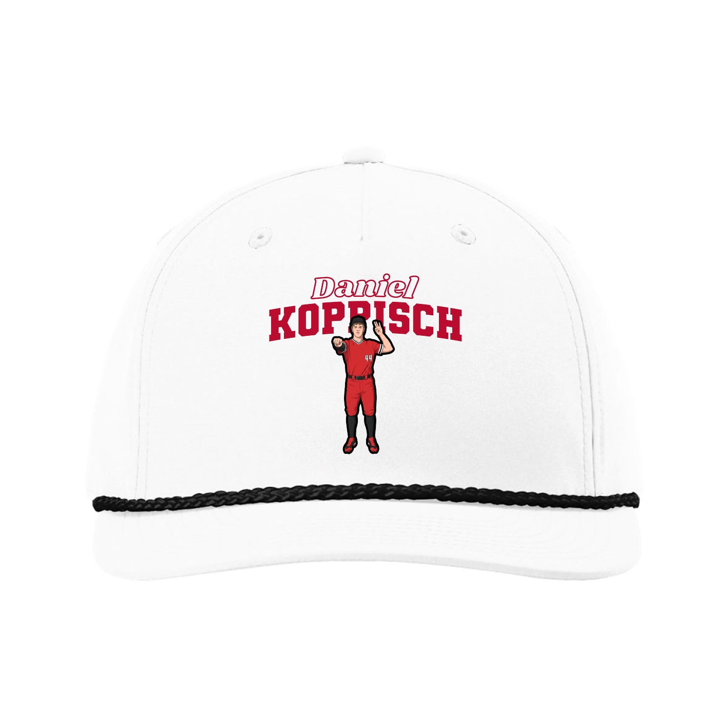 Five-Panel Classic Rope Cap — Name Arch in White