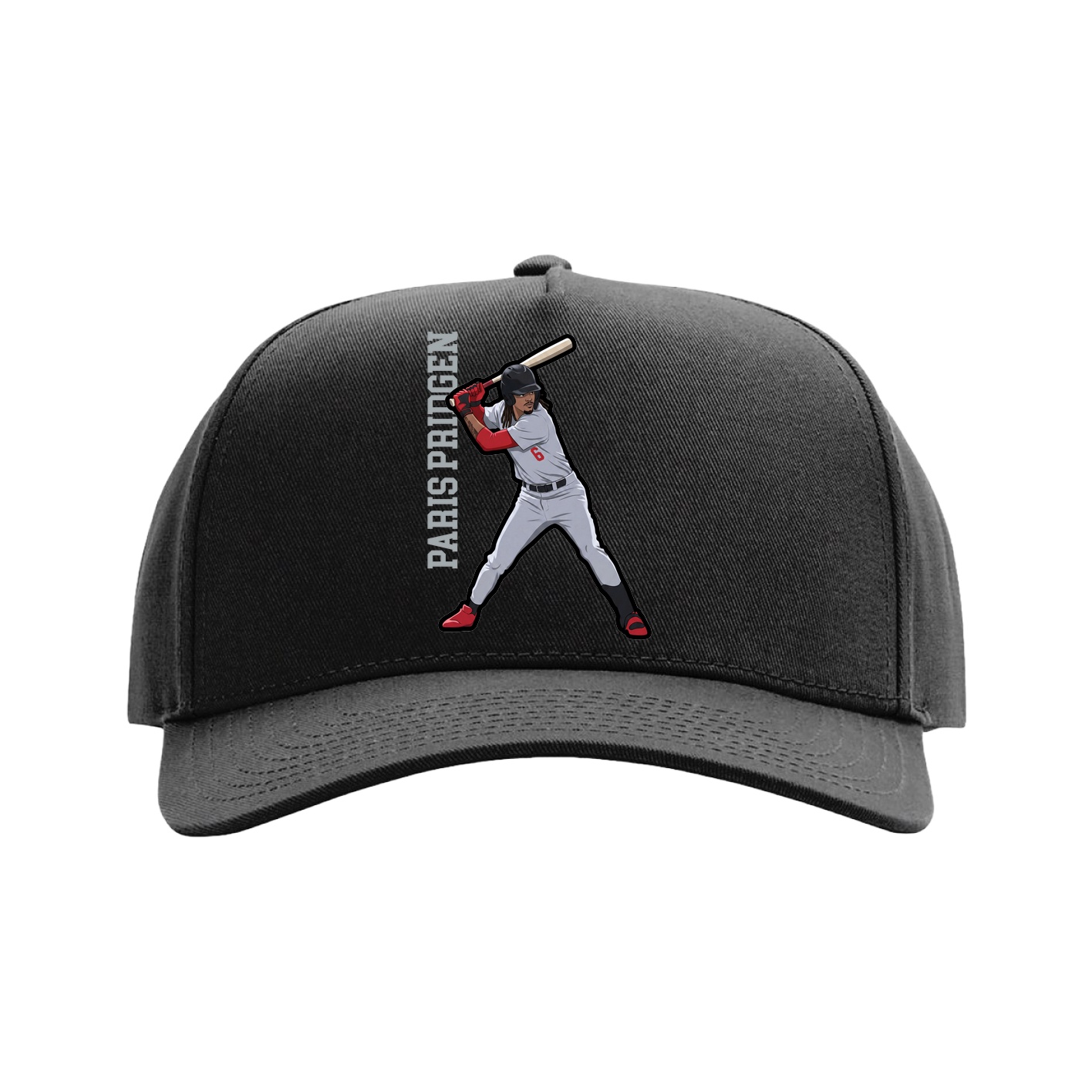 Full Fabric Five-Panel Champ Cap — Name Vertical in Black
