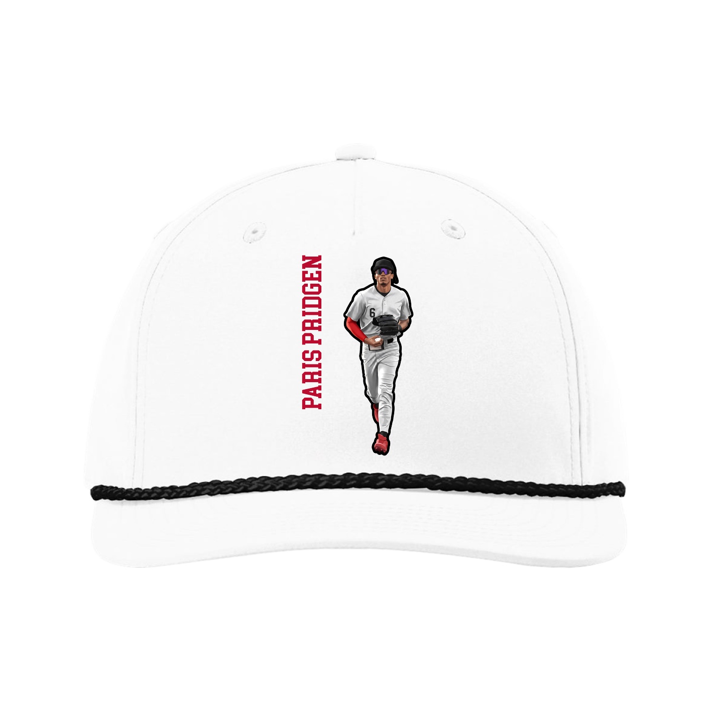 Five-Panel Classic Rope Cap — Name Vertical in White