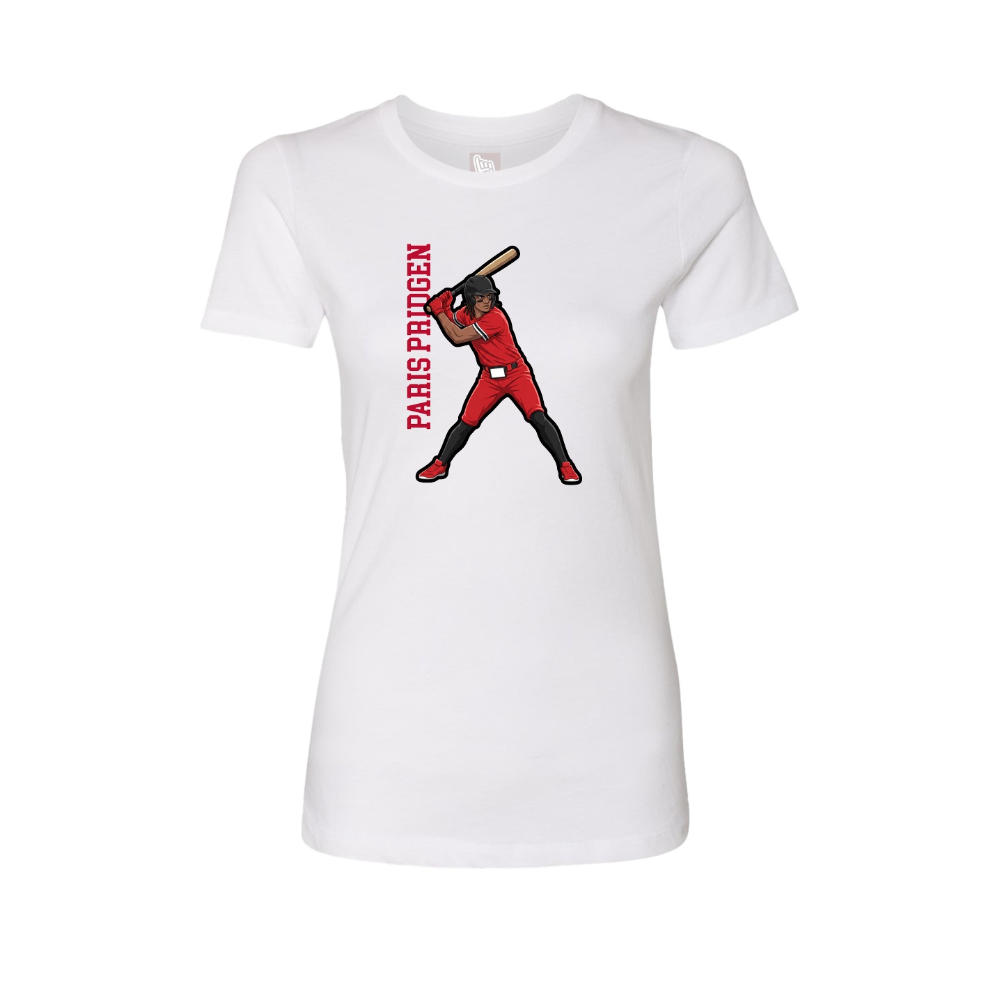 Womens Tee — Name Vertical in White