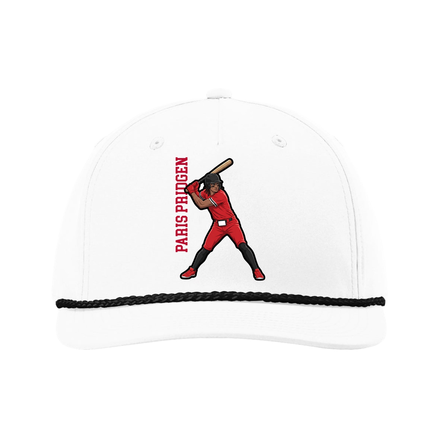 Five-Panel Classic Rope Cap — Name Vertical in White