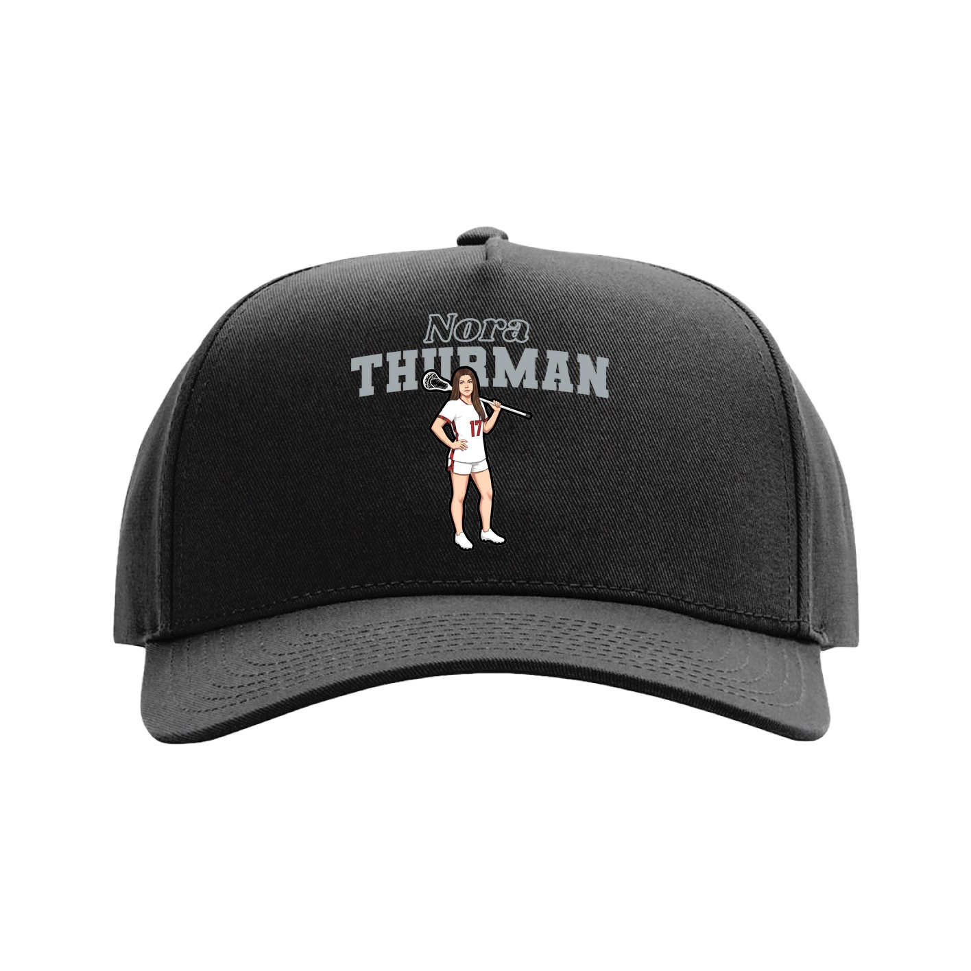 Full Fabric Five-Panel Champ Cap — Name Arch in Black