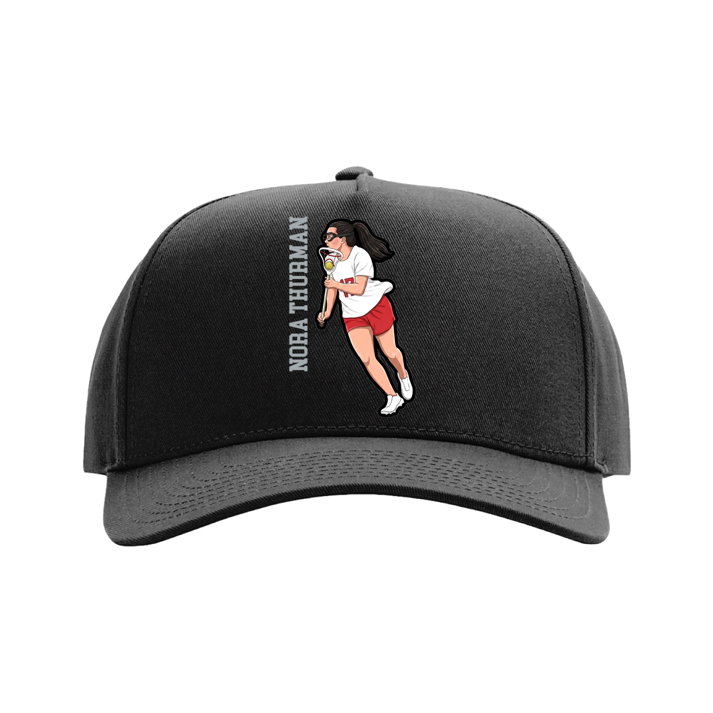 Full Fabric Five-Panel Champ Cap — Name Vertical in Black