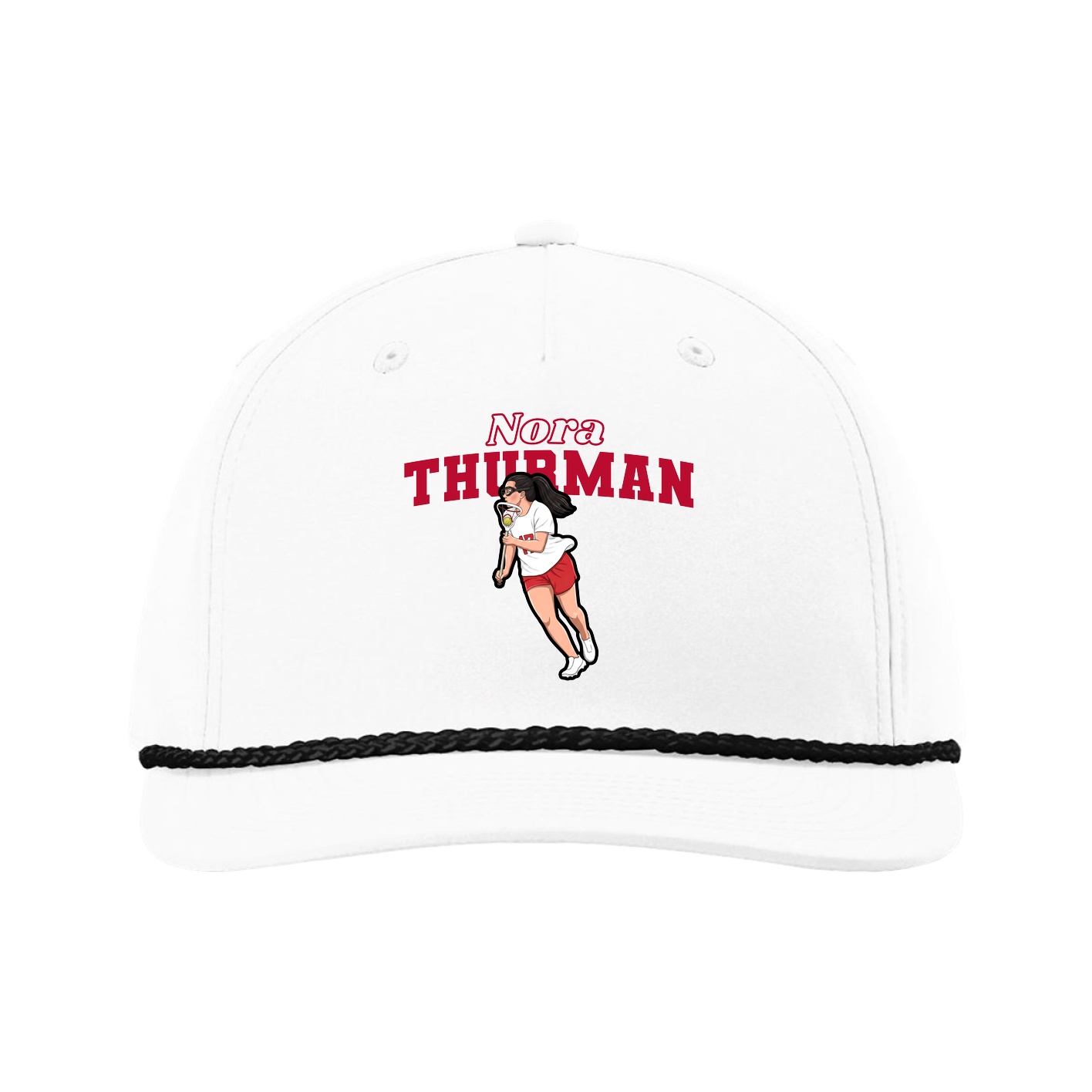 Five-Panel Classic Rope Cap — Name Arch in White