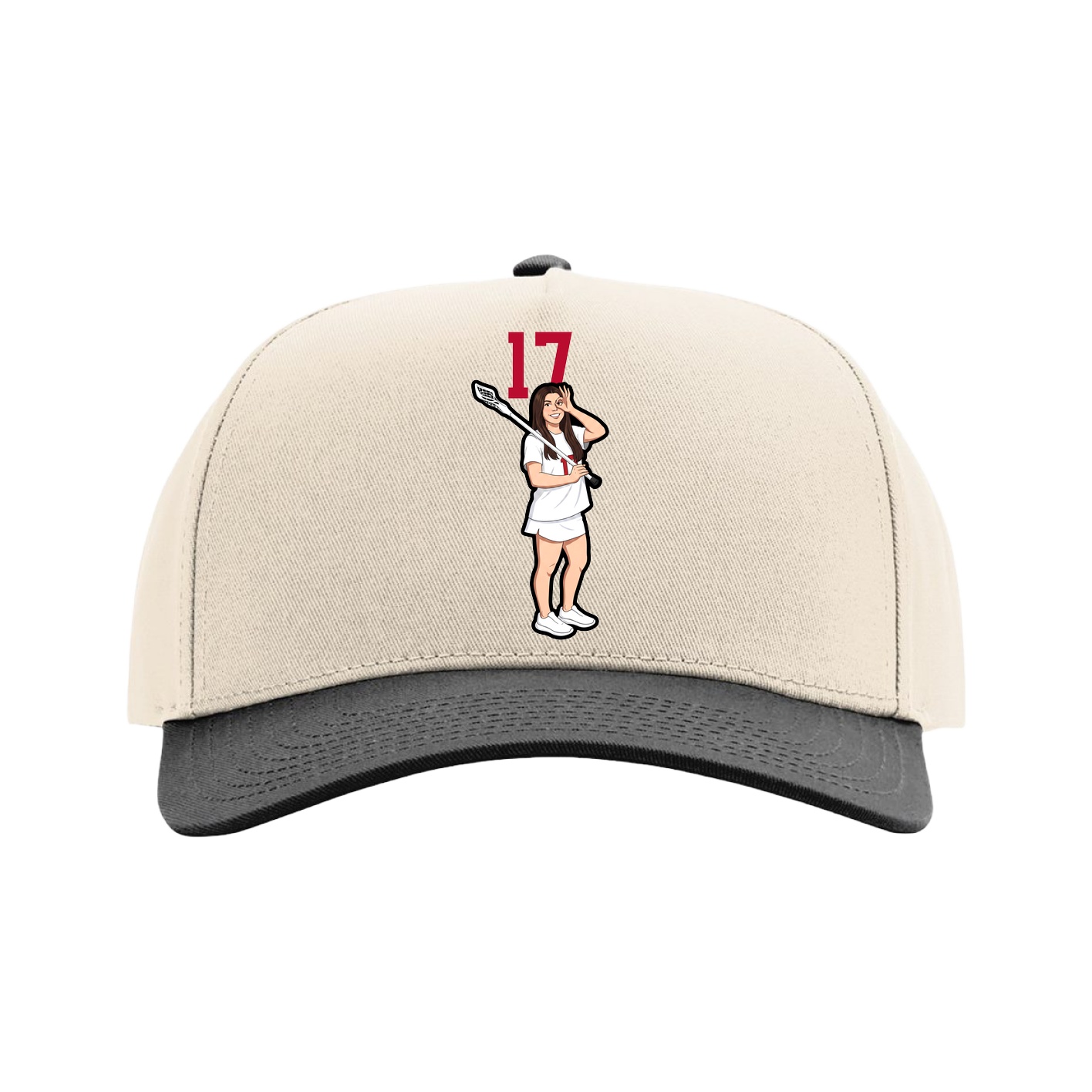 Full Fabric Five-Panel Champ Cap — Number Top in Cream/Black