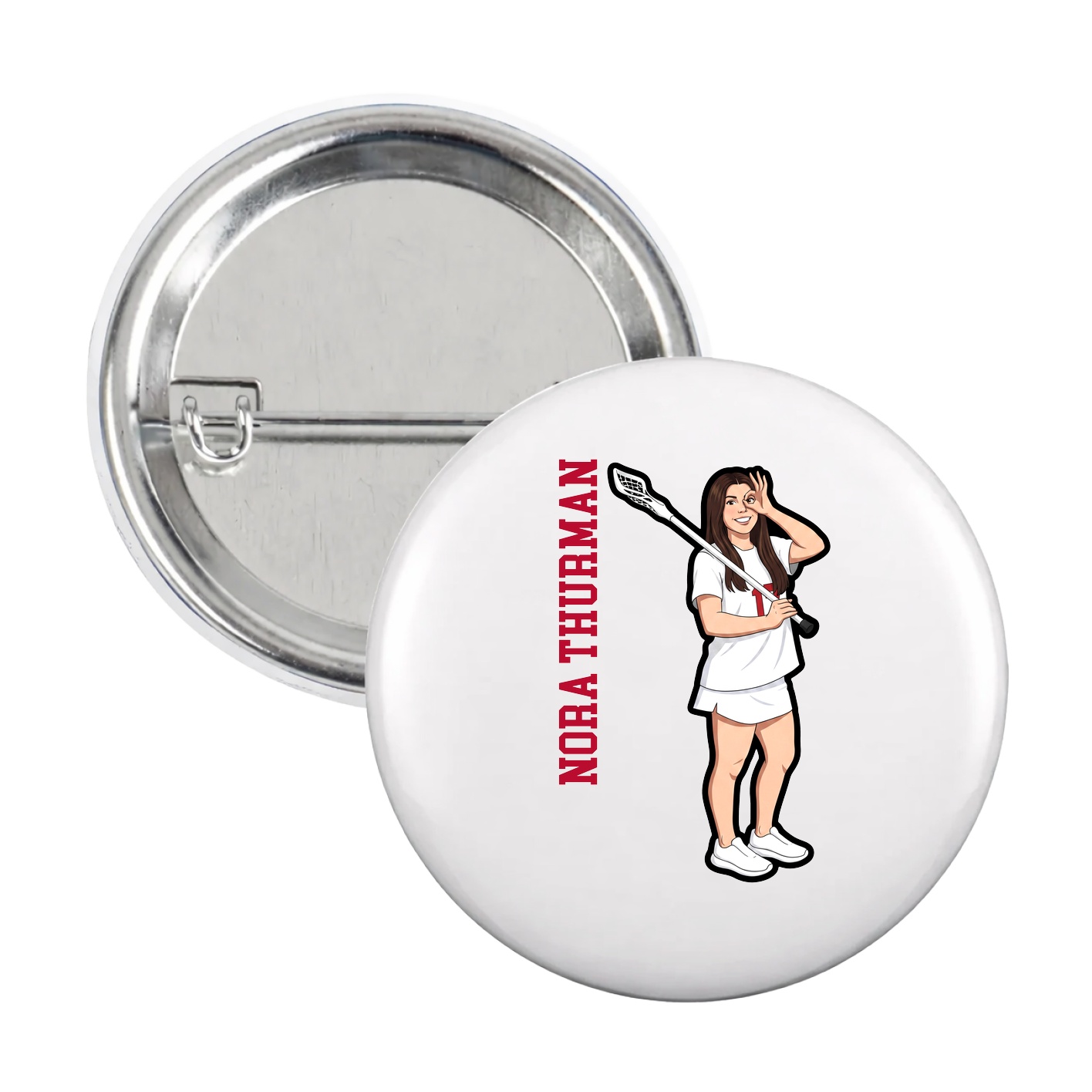 Game Day Button — Name Vertical in White