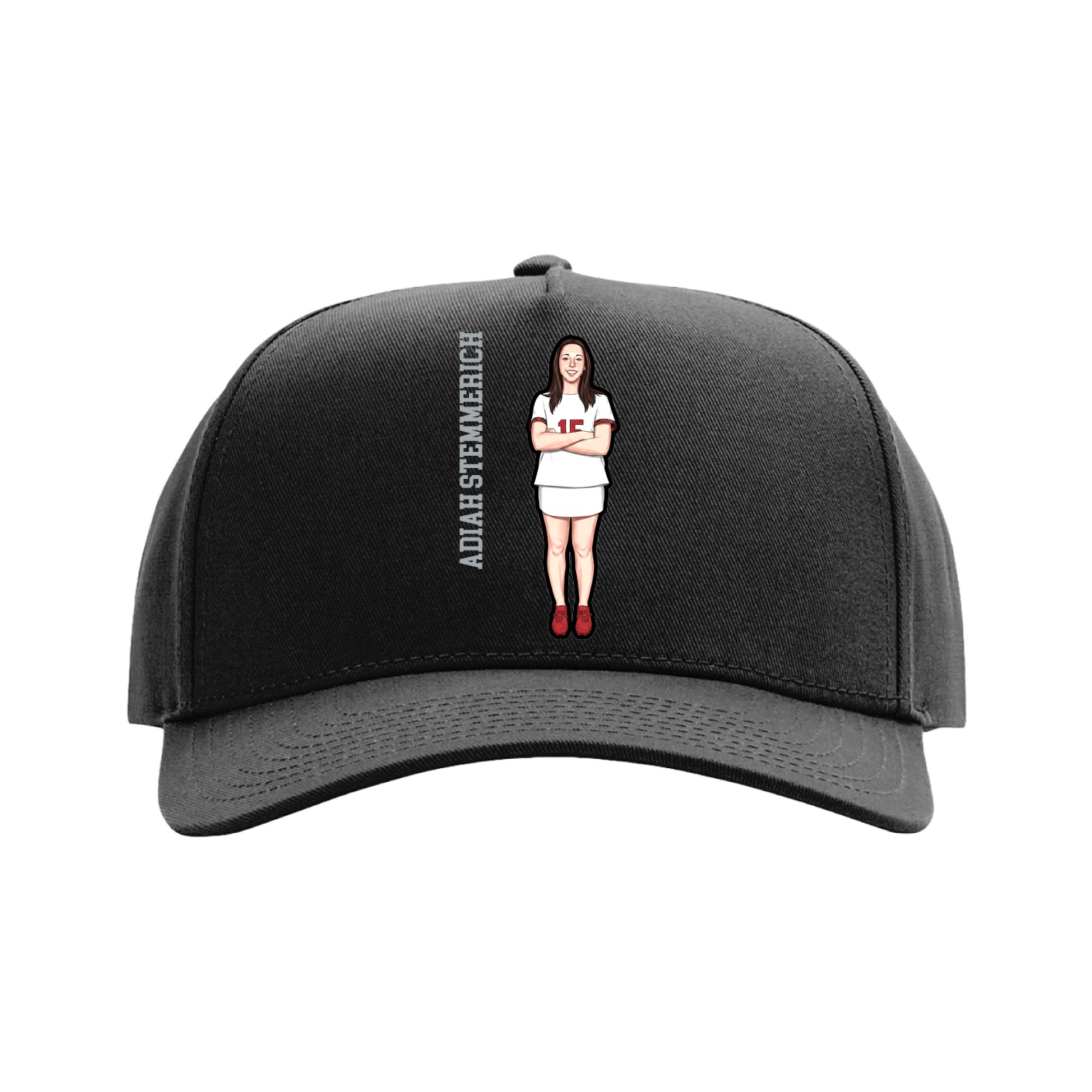 Full Fabric Five-Panel Champ Cap — Name Vertical in Black