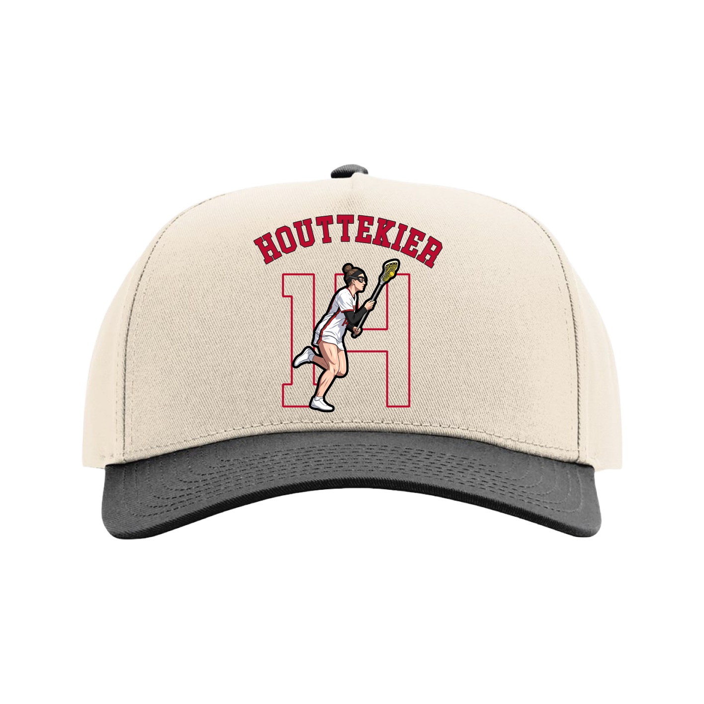 Full Fabric Five-Panel Champ Cap — Shirsey Arch in Cream/Black