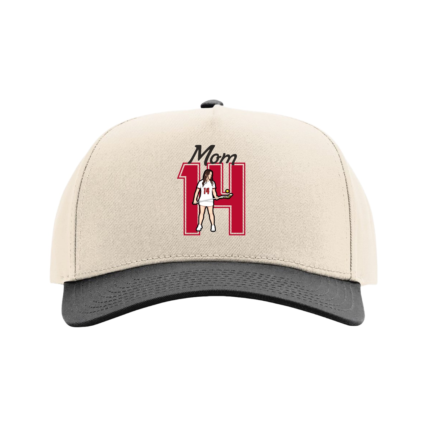 Full Fabric Five-Panel Champ Cap — Mothers Day Shirsey in Cream/Black