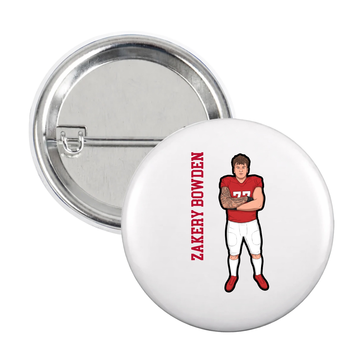 Game Day Button — Name Vertical in White