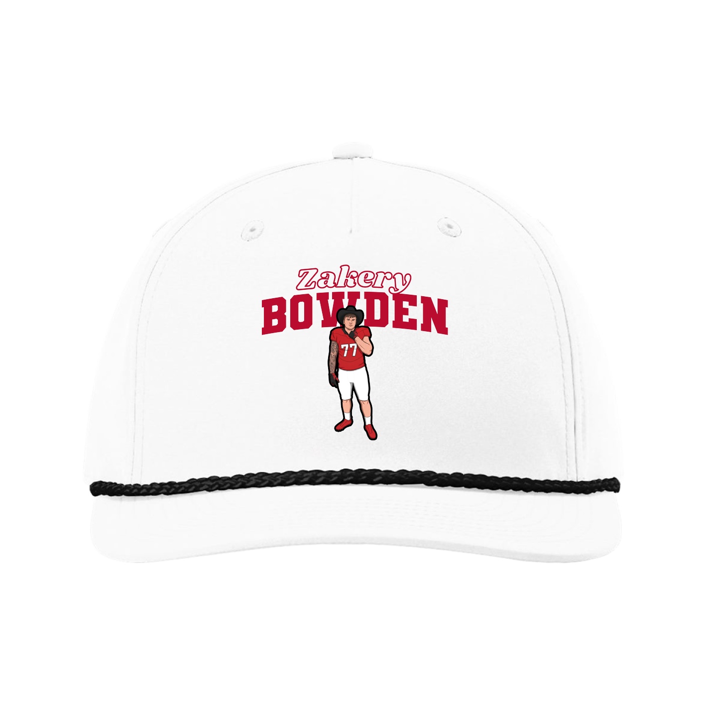 Five-Panel Classic Rope Cap — Name Arch in White