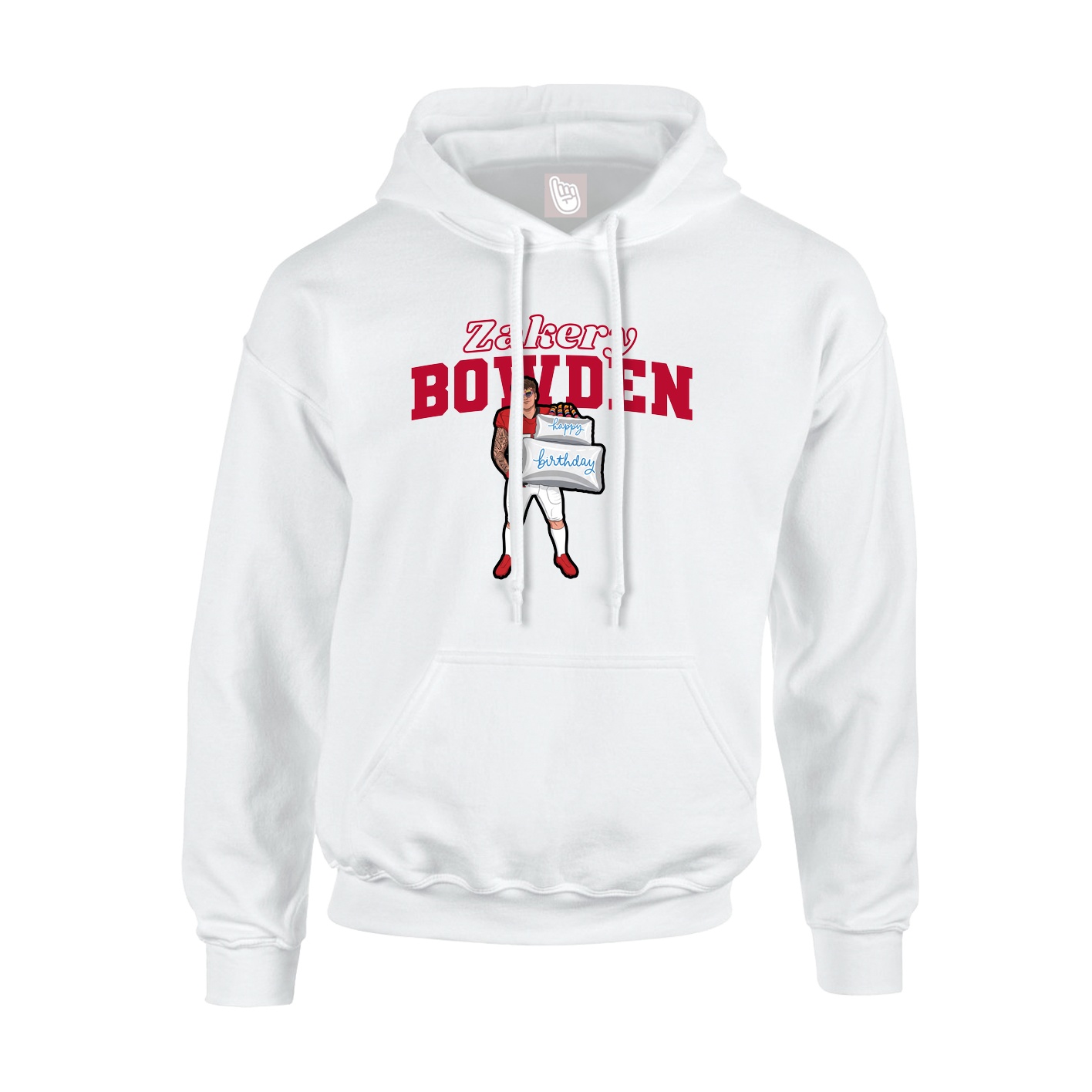 Youth Hoodie — Name Arch in White