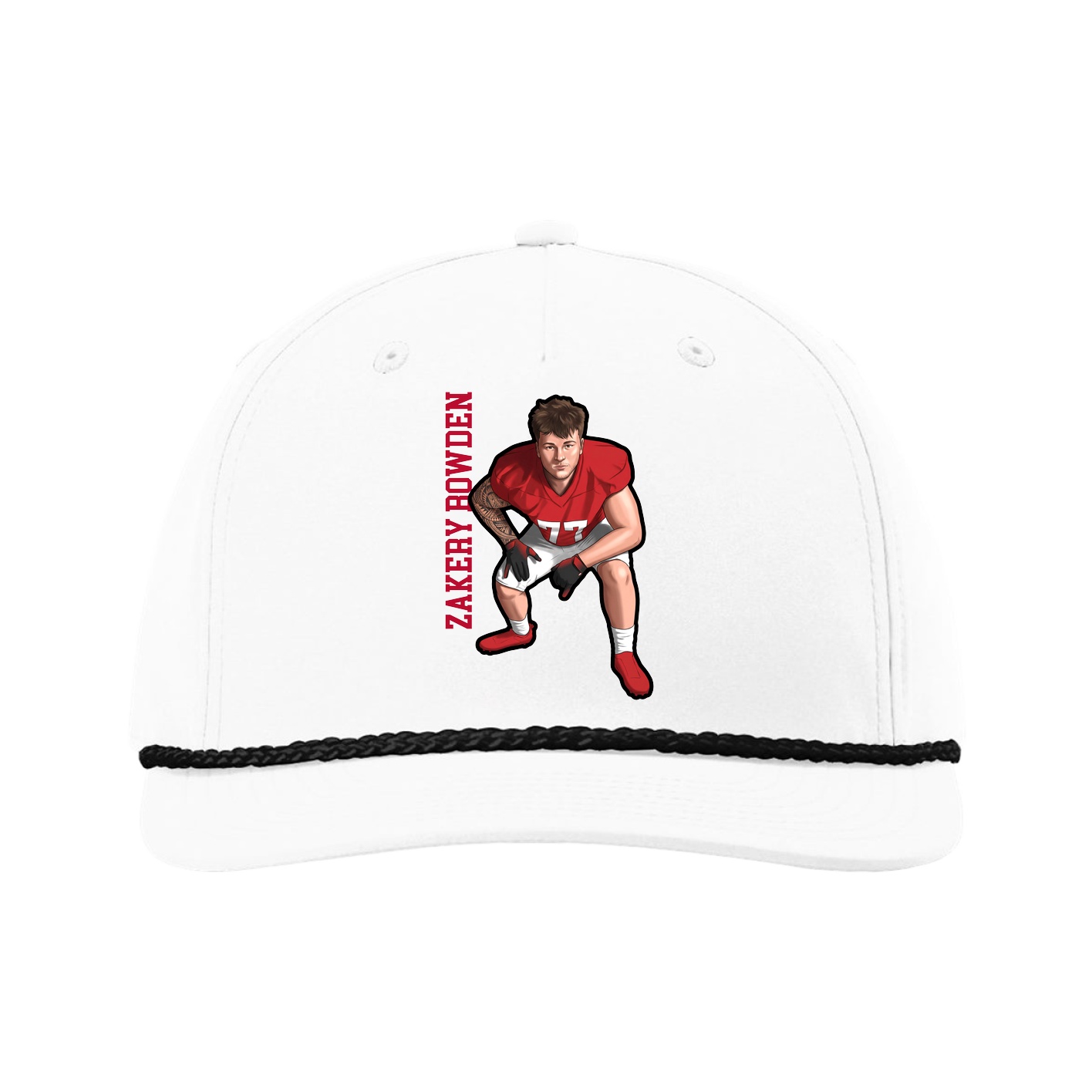 Five-Panel Classic Rope Cap — Name Vertical in White