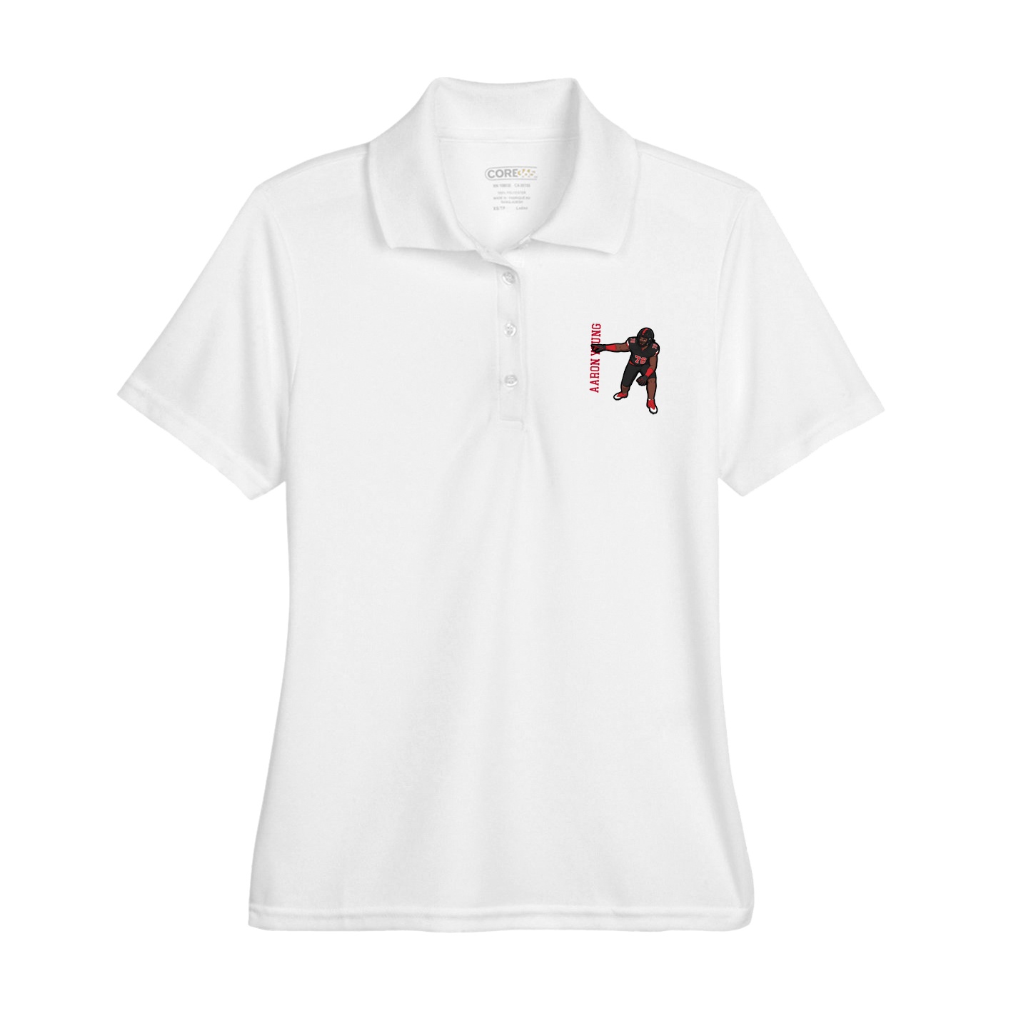 Womens Performance Polo — Name Vertical in White
