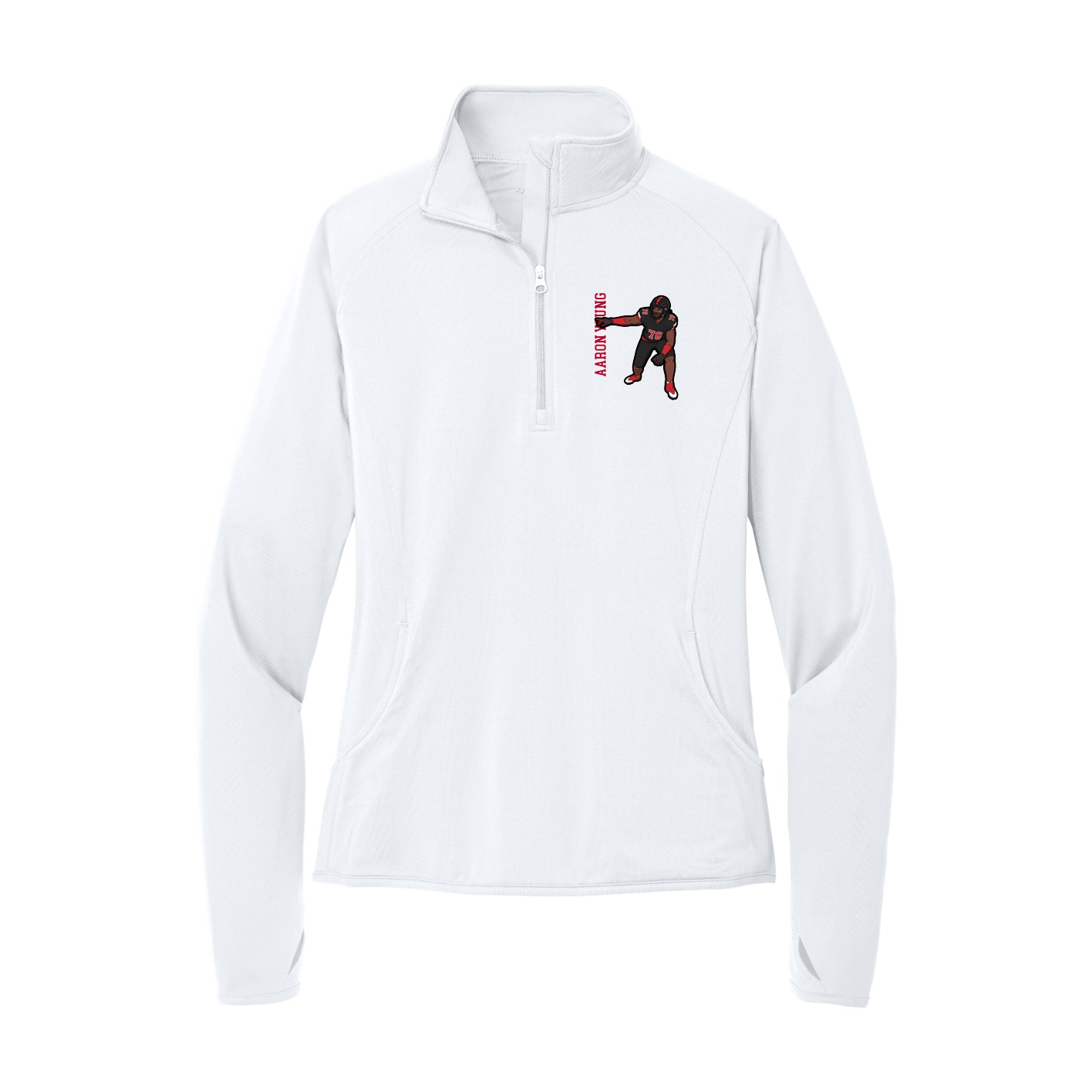 Women's Q-Zip Pullover — Name Vertical in White