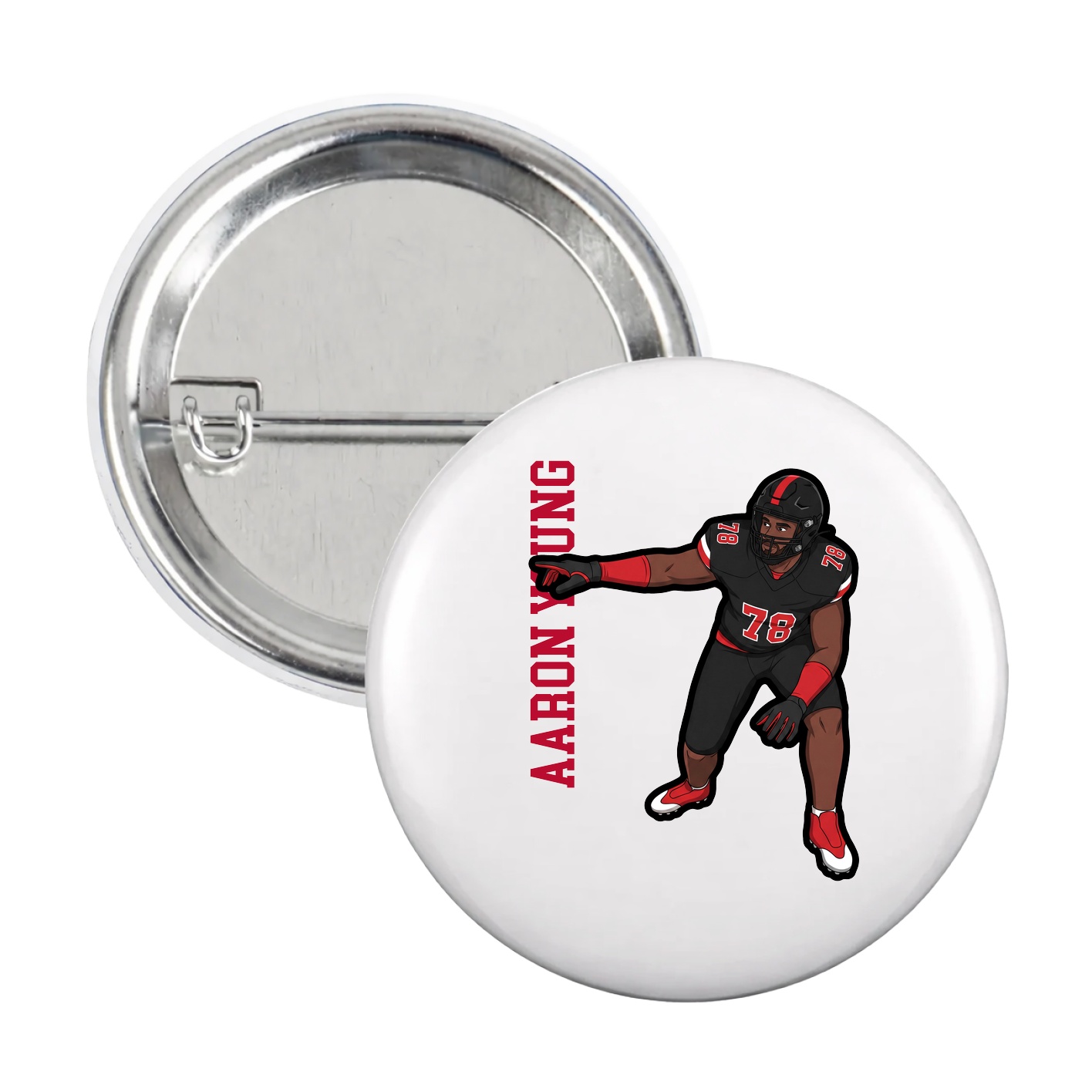 Game Day Button — Name Vertical in White