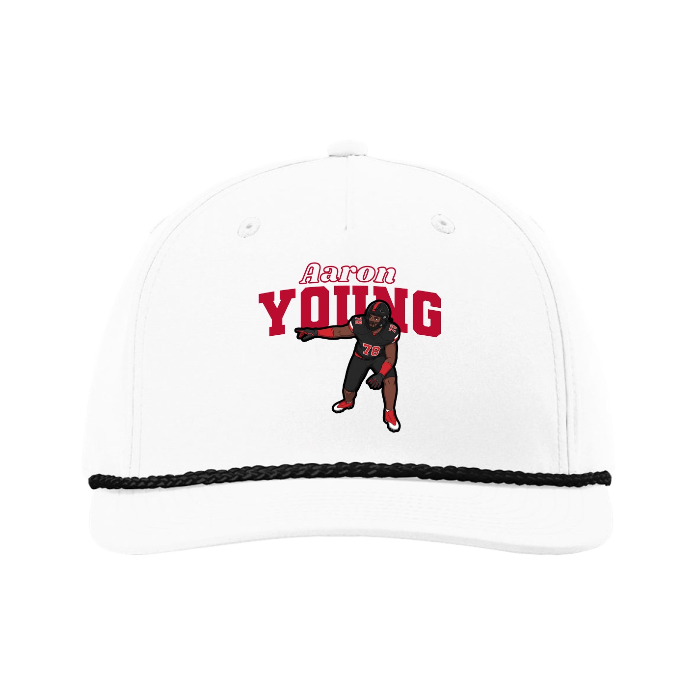 Five-Panel Classic Rope Cap — Name Arch in White