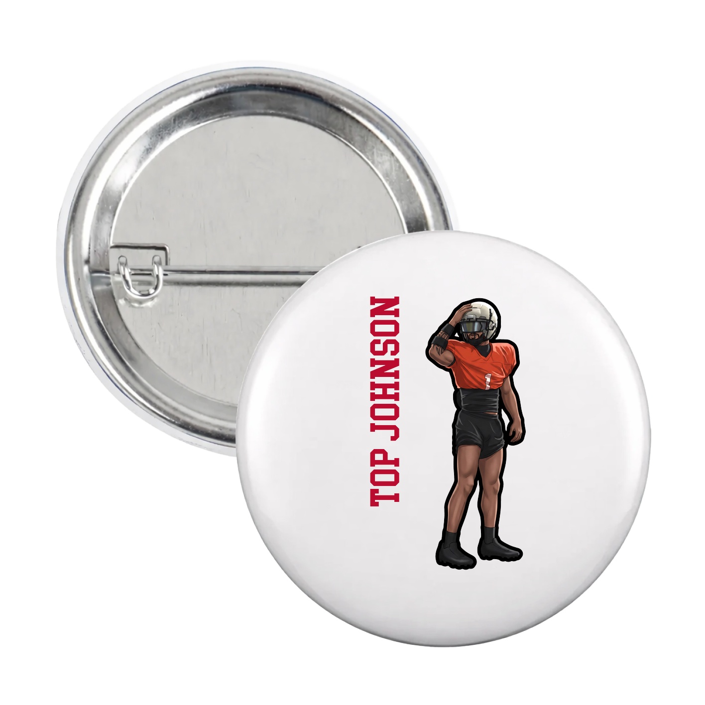 Game Day Button — Name Vertical in White