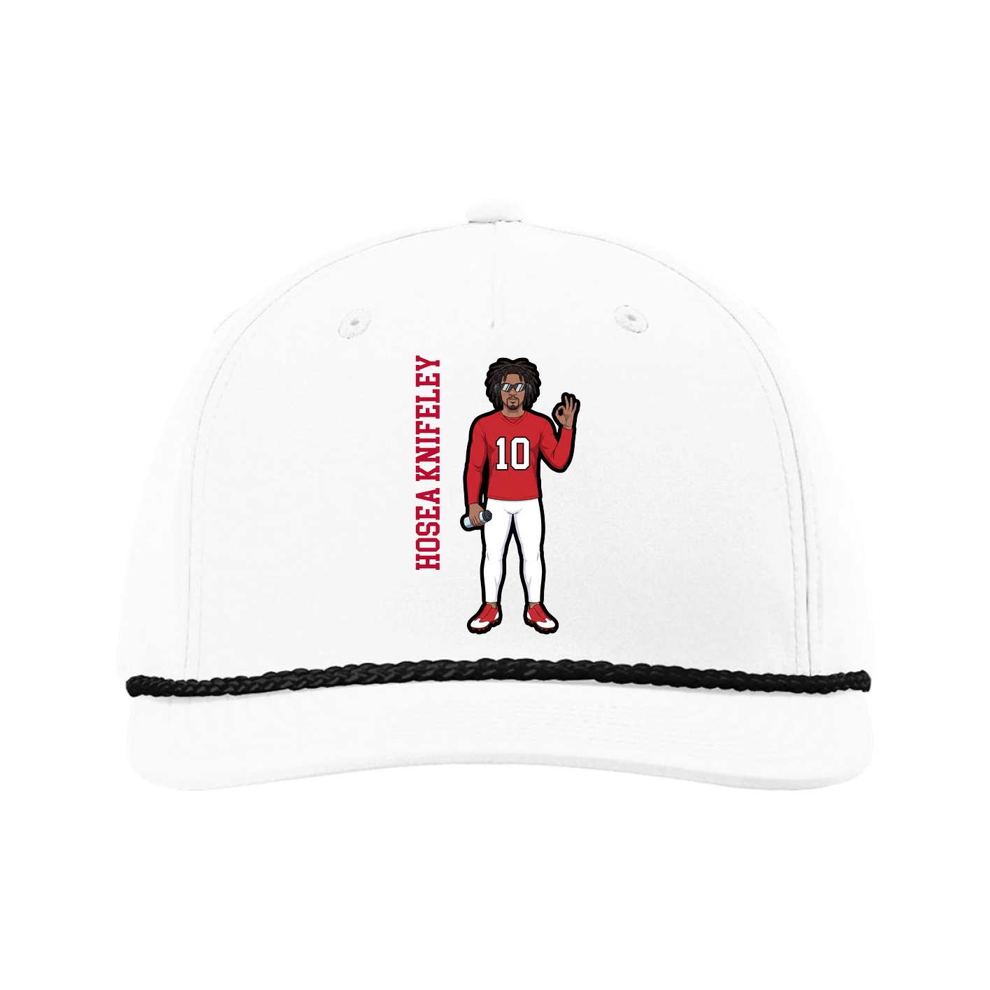 Five-Panel Classic Rope Cap — Name Vertical in White