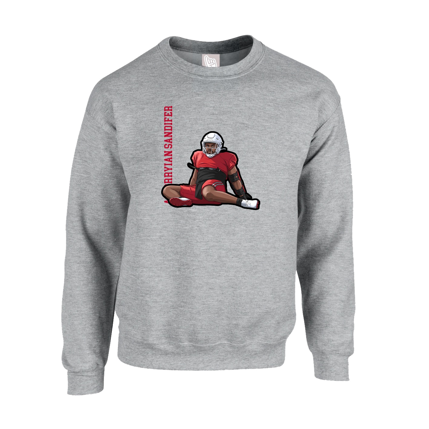 Fleece Crew — Name Vertical in Grey