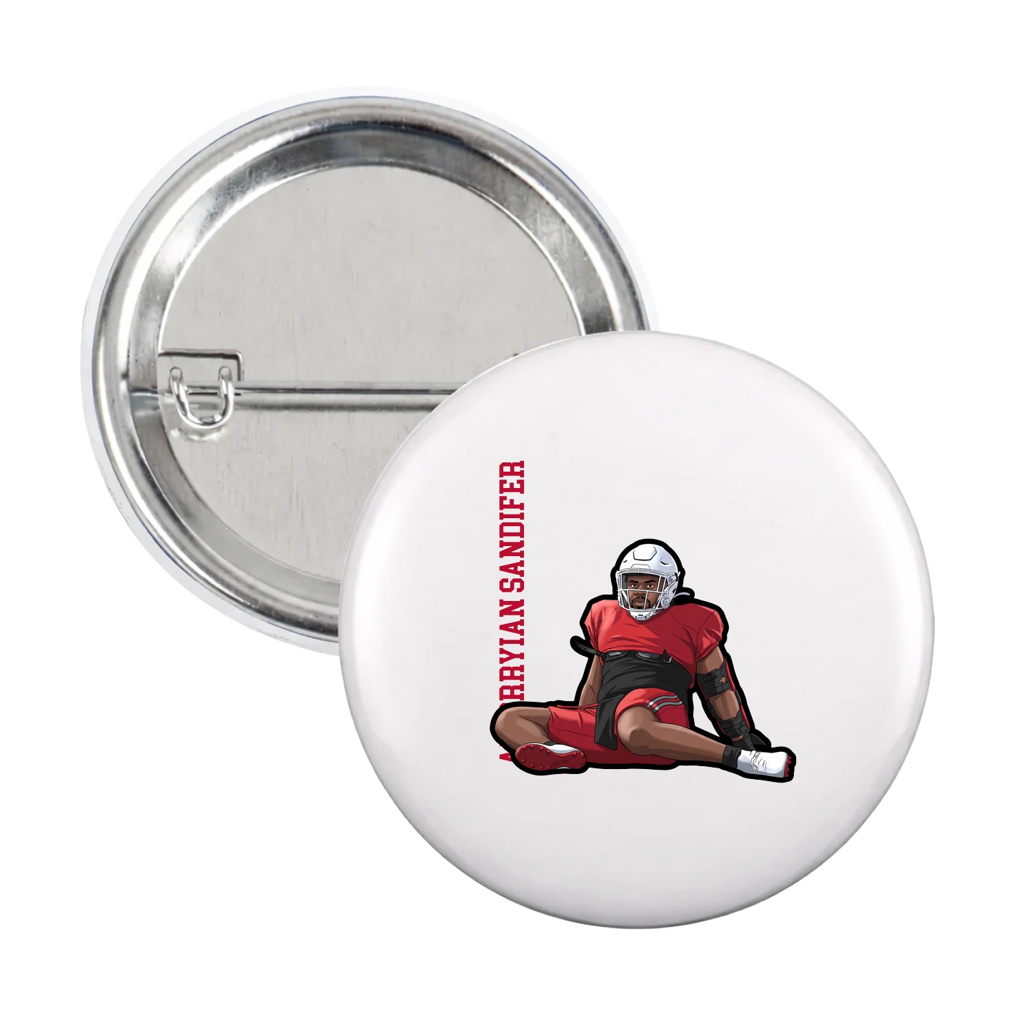 Game Day Button — Name Vertical in White