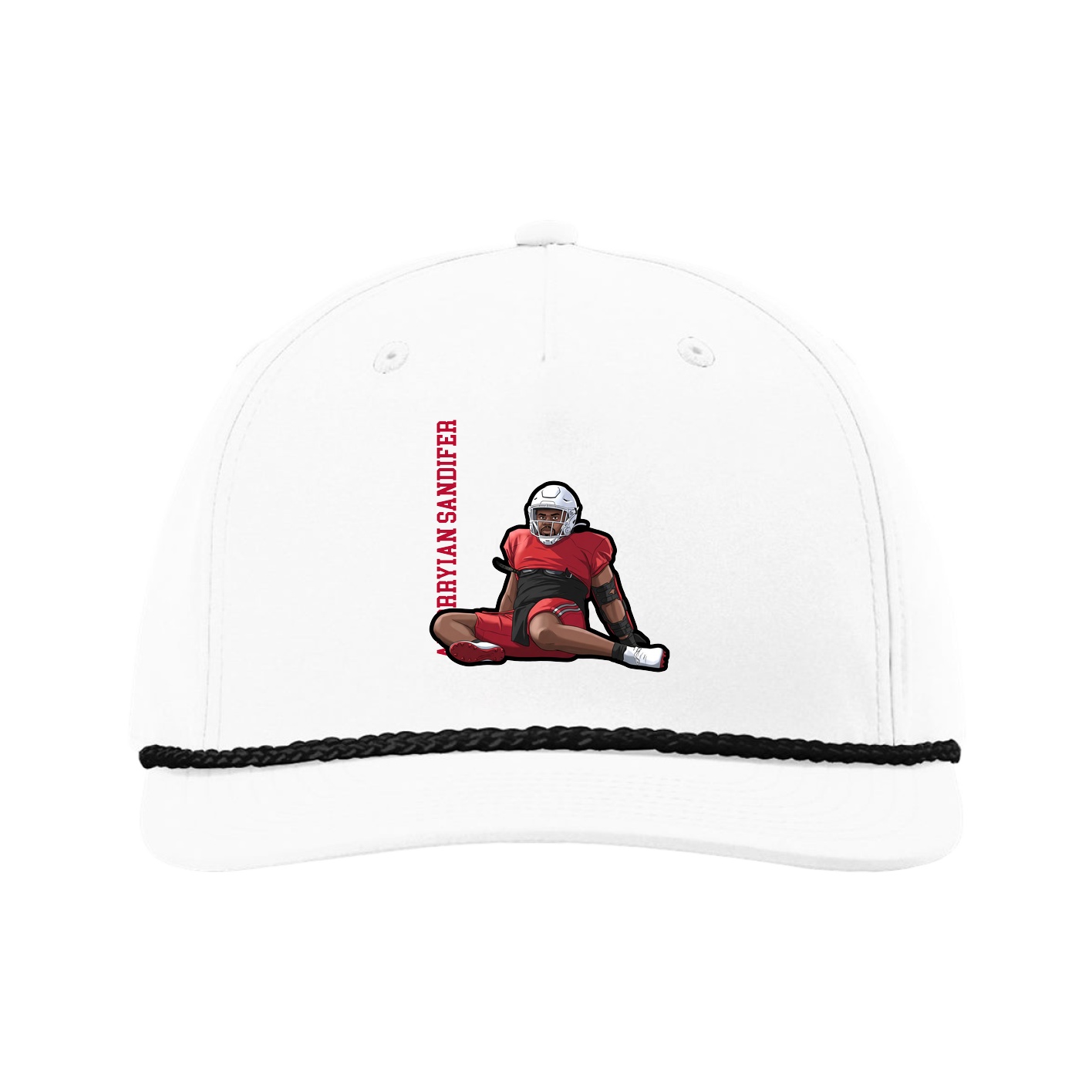 Five-Panel Classic Rope Cap — Name Vertical in White