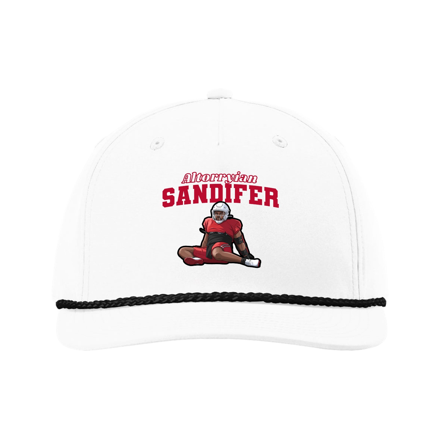 Five-Panel Classic Rope Cap — Name Arch in White