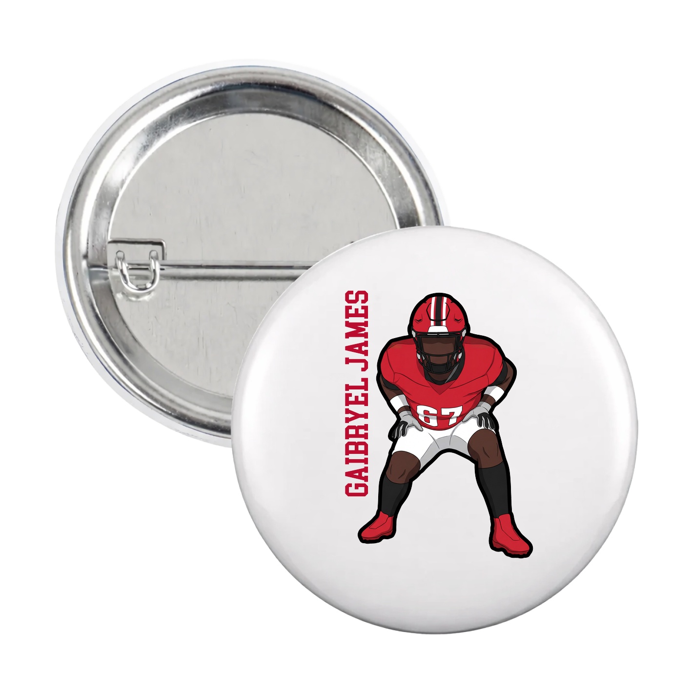 Game Day Button — Name Vertical in White