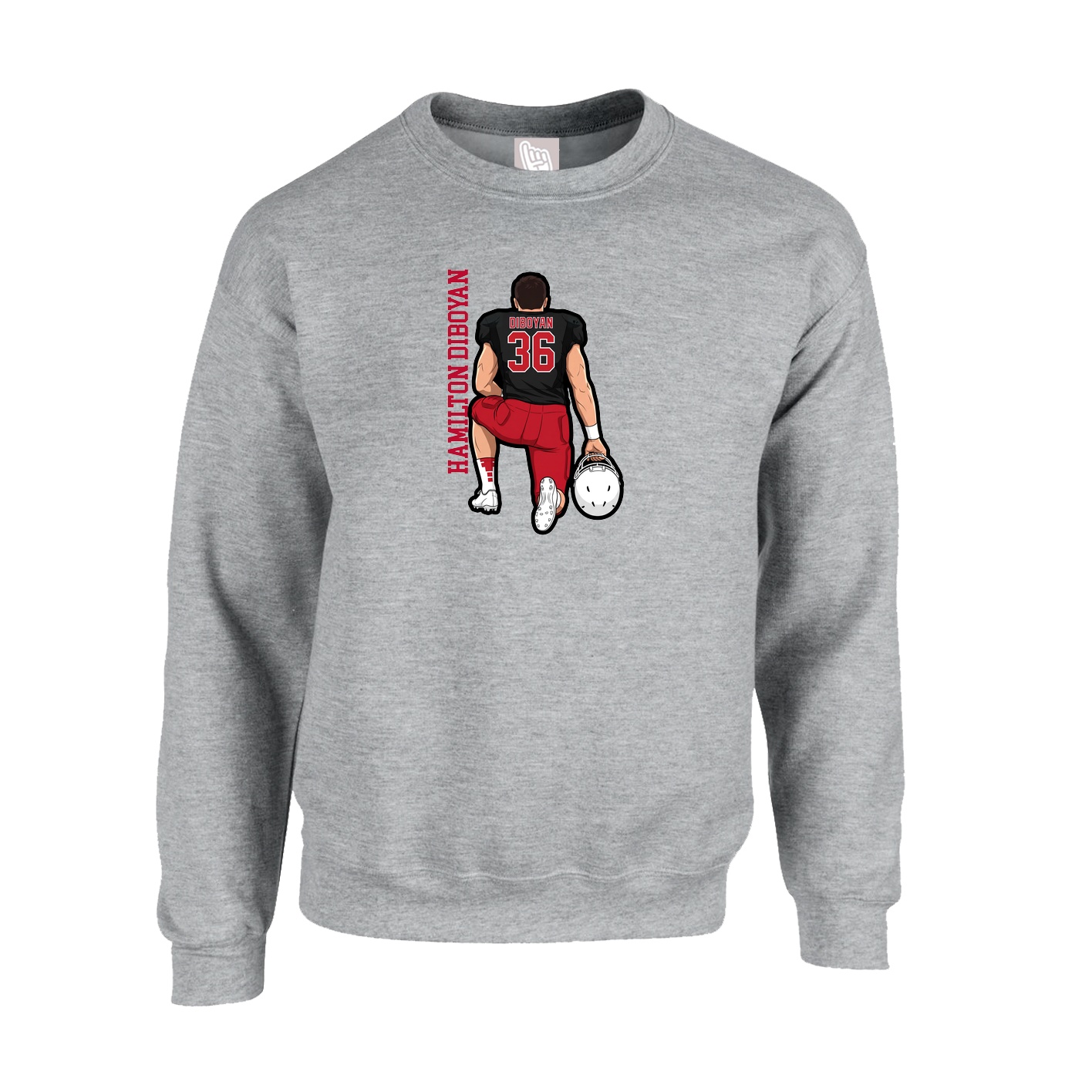 Fleece Crew — Name Vertical in Grey