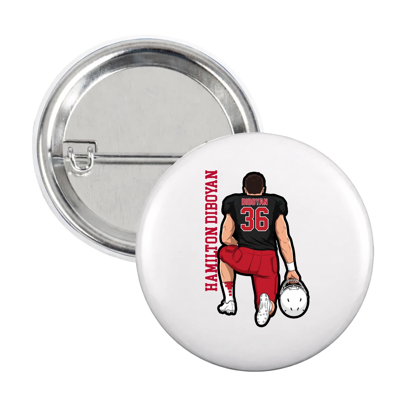 Game Day Button — Name Vertical in White