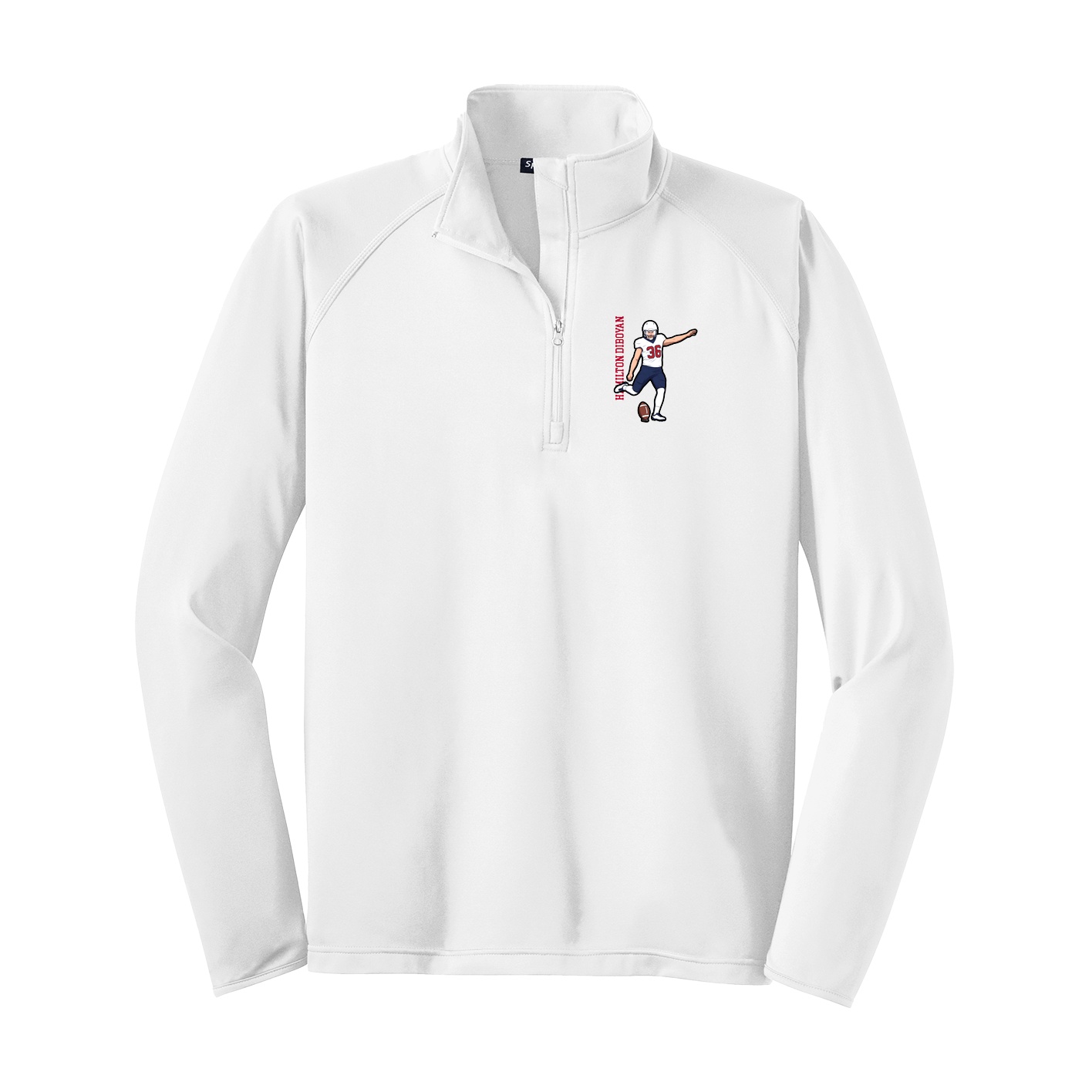 Q-Zip Pullover — Name Vertical in White