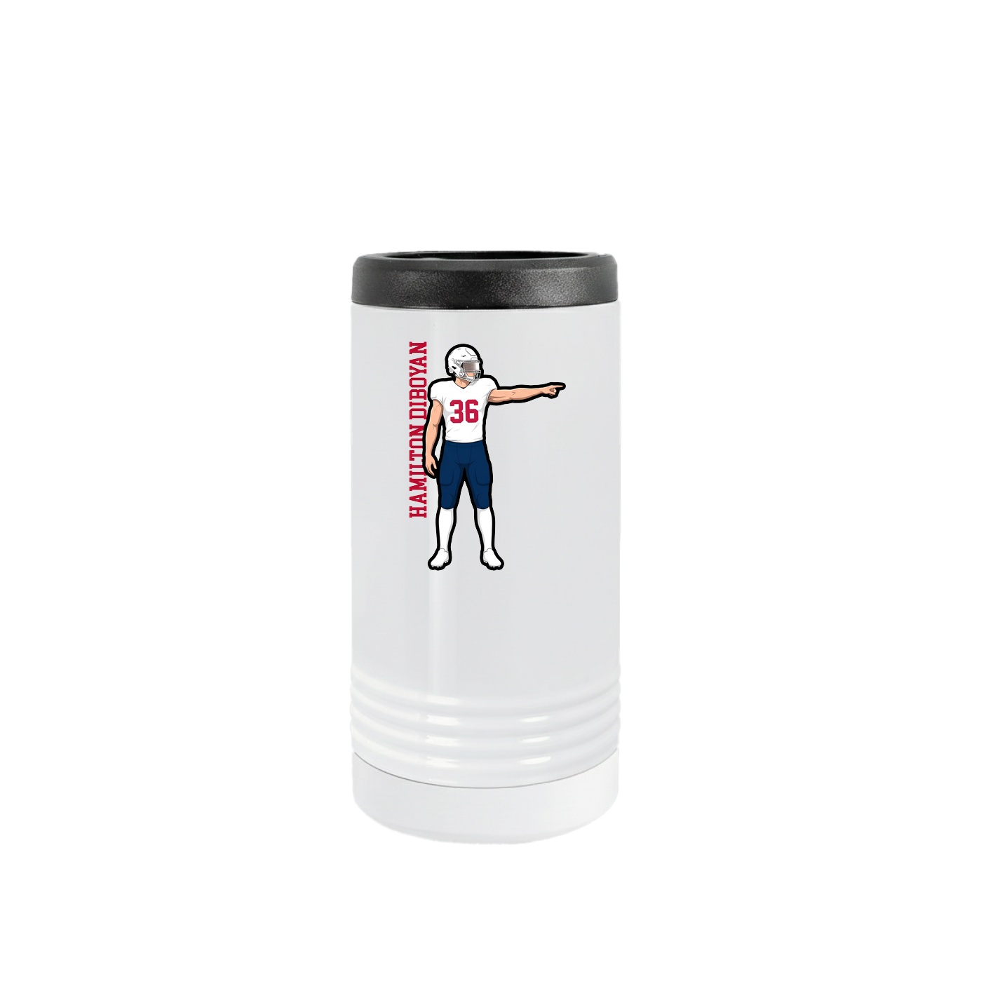 Slim Beverage Holder — Name Vertical in White