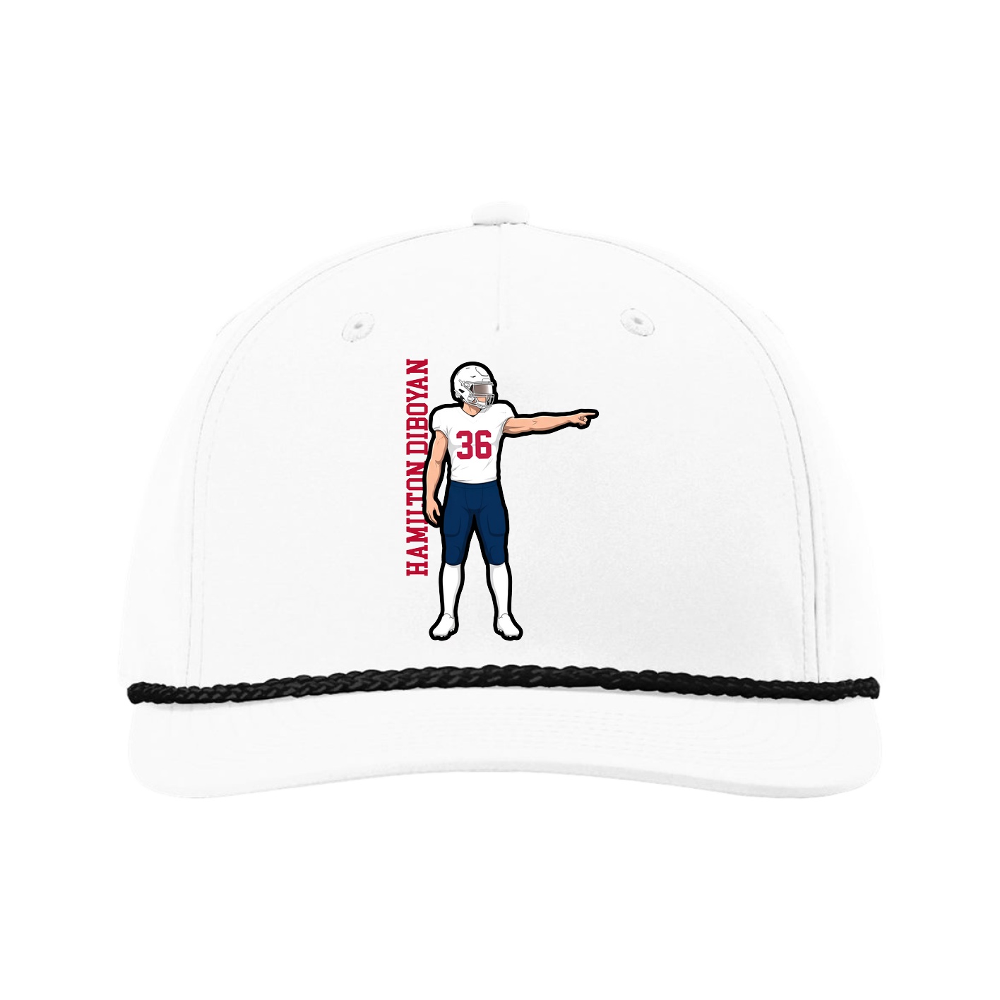 Five-Panel Classic Rope Cap — Name Vertical in White